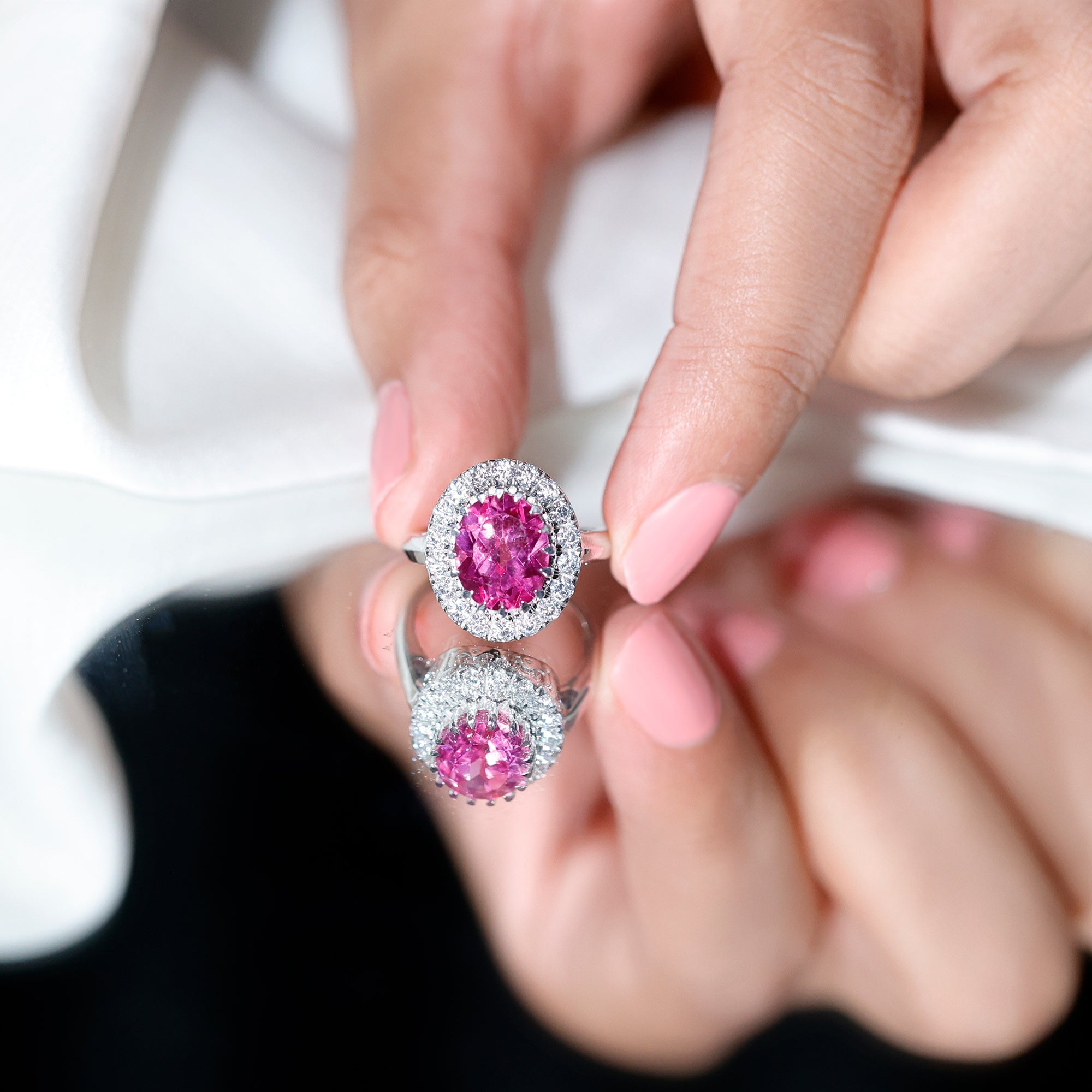 4 Carat Lab Grown Pink Sapphire Vintage Engagement Ring with Moissanite Halo