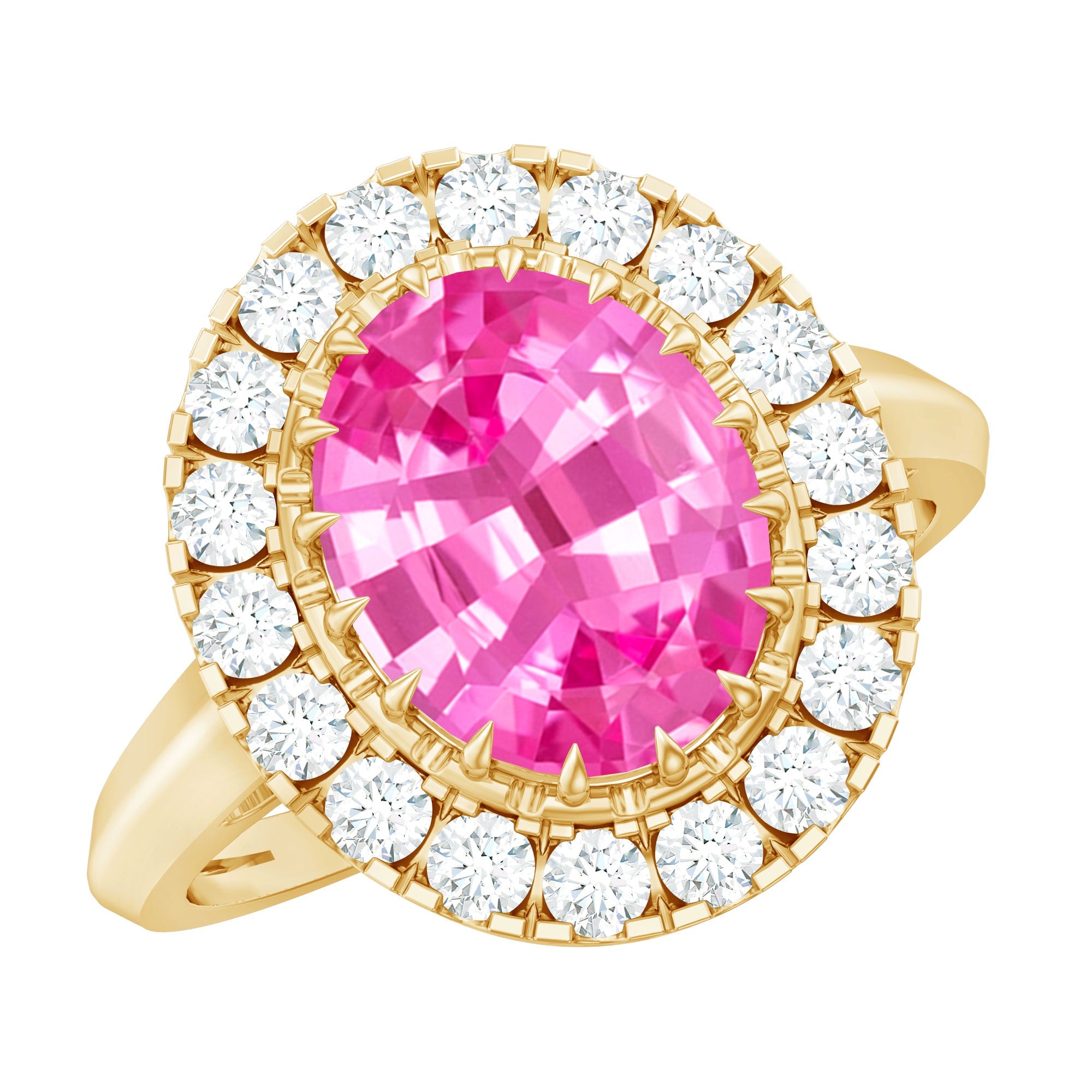 4 Carat Lab Grown Pink Sapphire Vintage Engagement Ring with Moissanite Halo