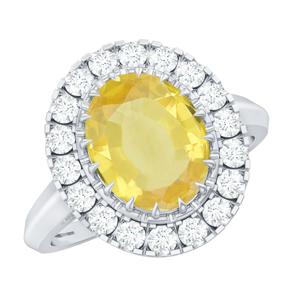 Lab Grown Yellow Sapphire and Moissanite Halo Engagement Ring