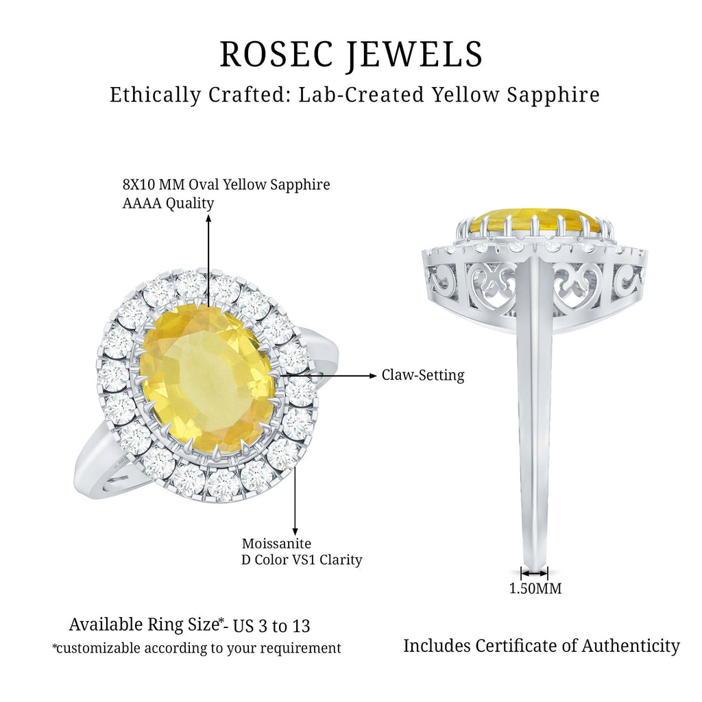 Lab Grown Yellow Sapphire and Moissanite Halo Engagement Ring