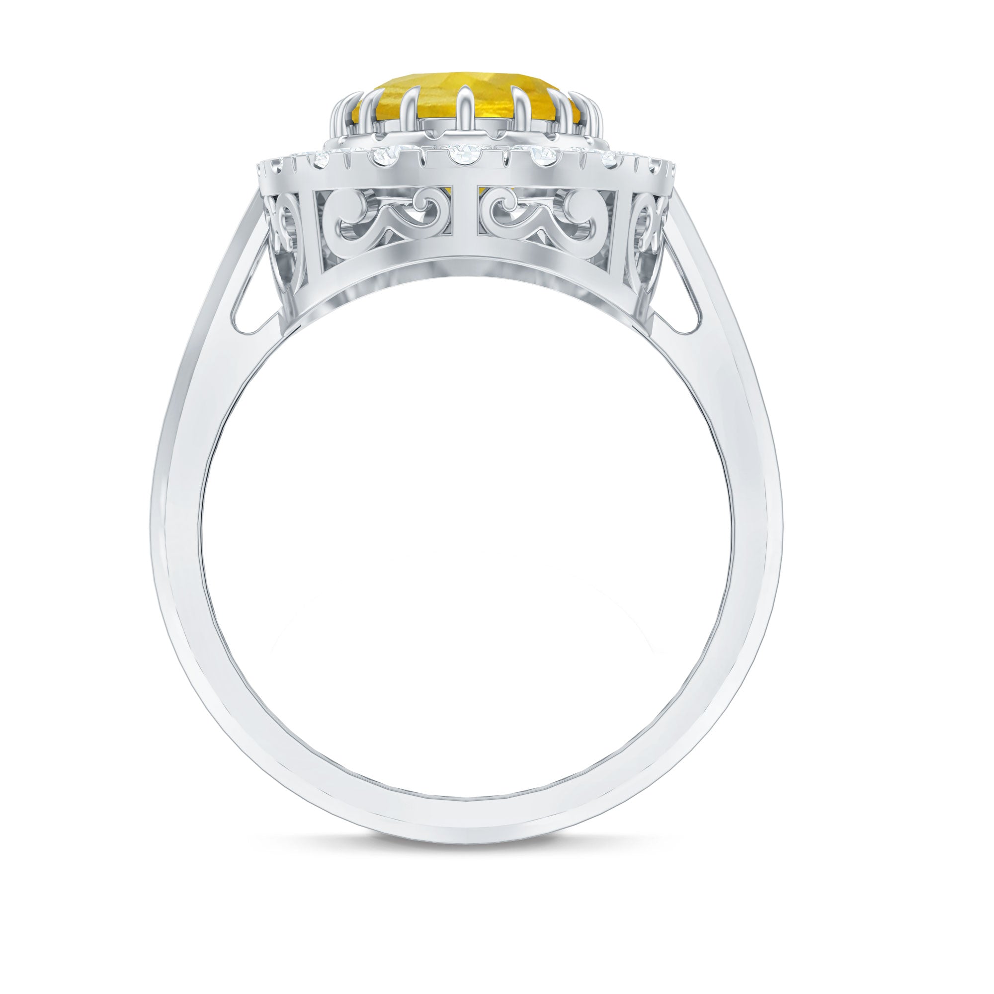 Lab Grown Yellow Sapphire and Moissanite Halo Engagement Ring