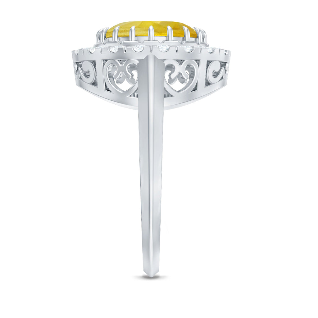 Lab Grown Yellow Sapphire and Moissanite Halo Engagement Ring