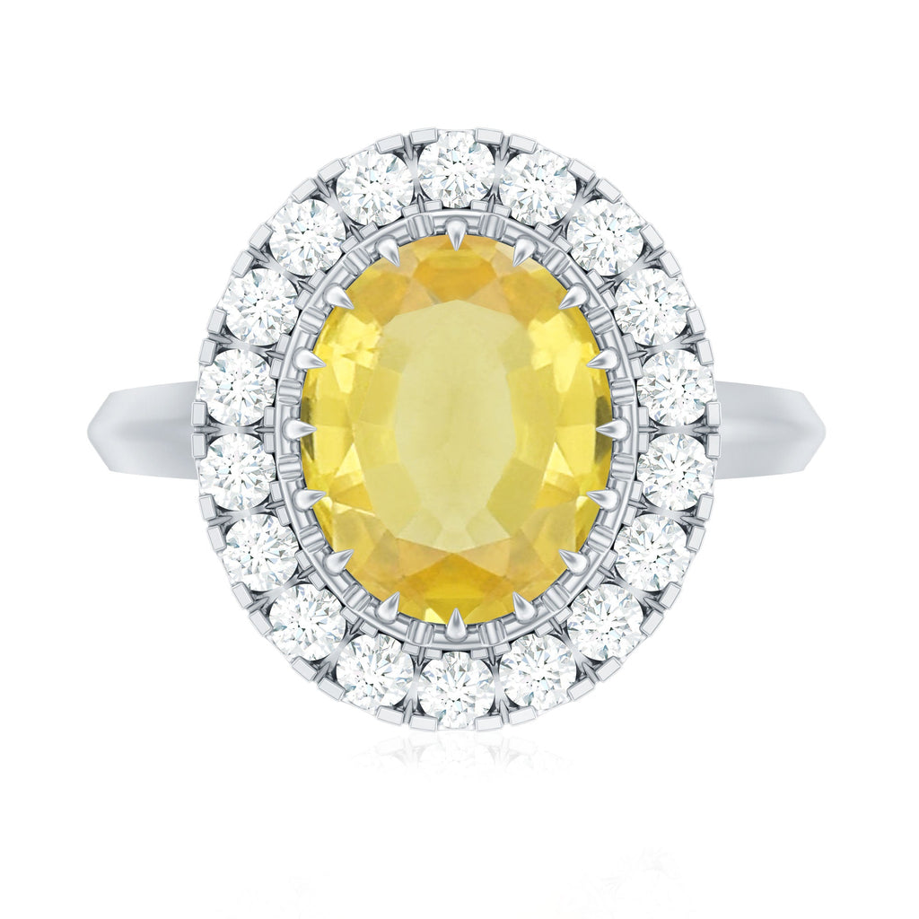 Lab Grown Yellow Sapphire and Moissanite Halo Engagement Ring