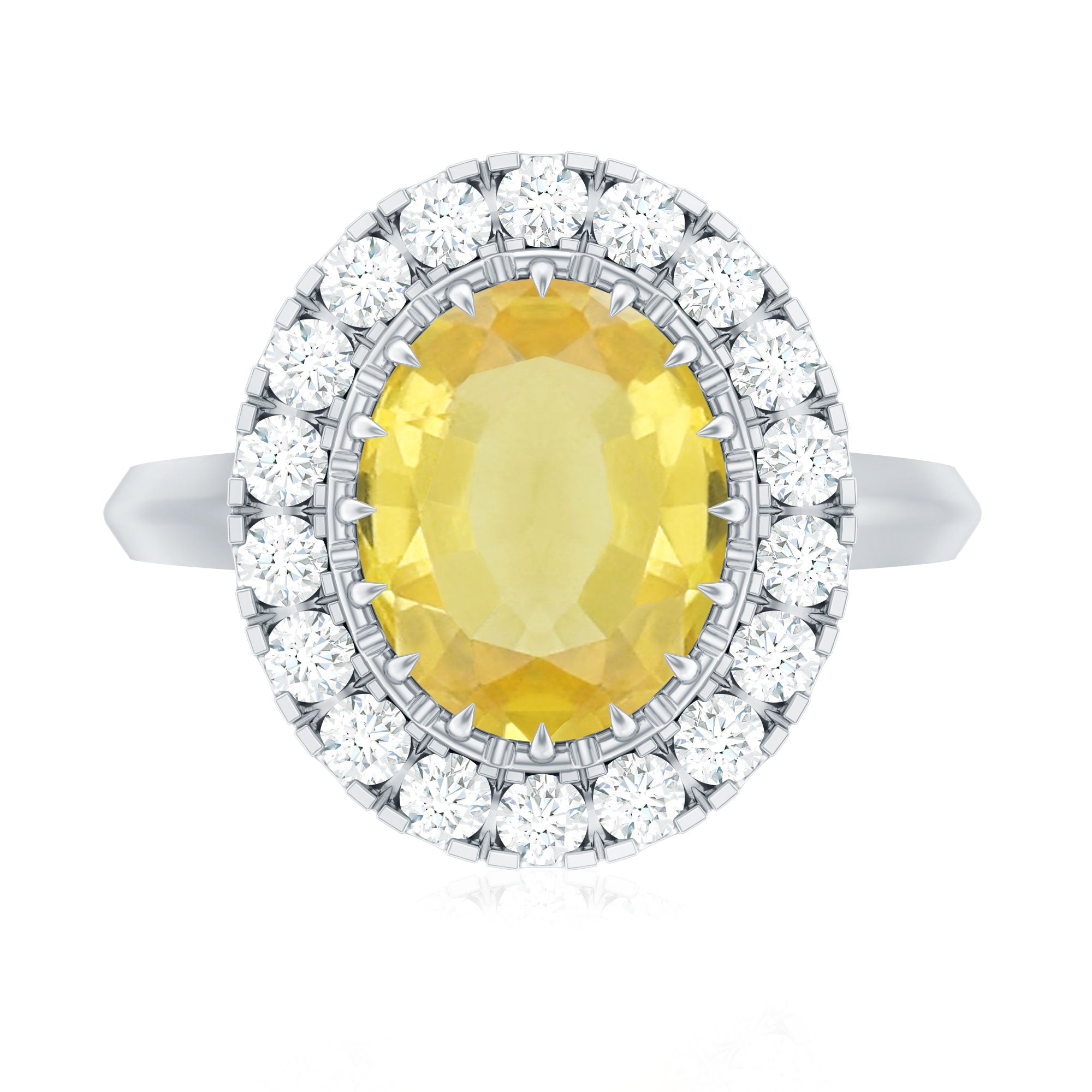 Lab Grown Yellow Sapphire and Moissanite Halo Engagement Ring