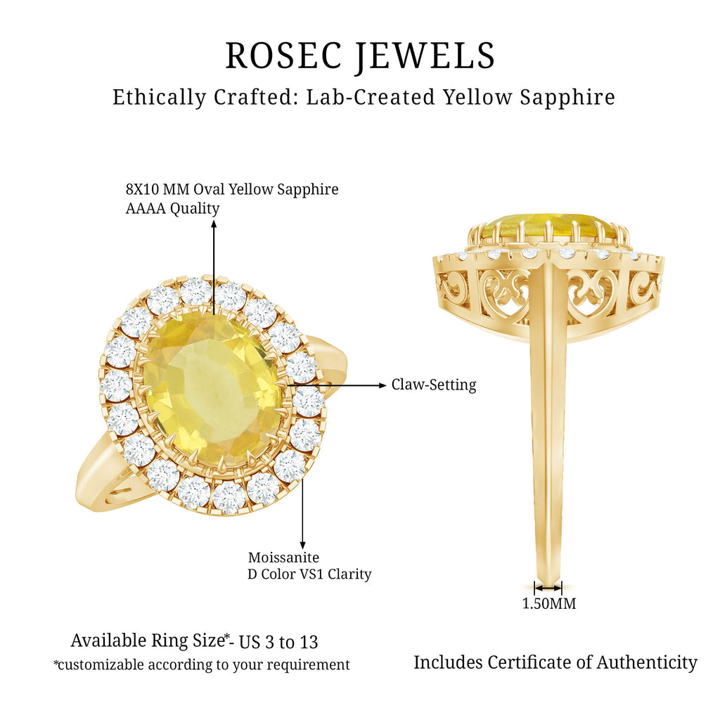 Lab Grown Yellow Sapphire and Moissanite Halo Engagement Ring