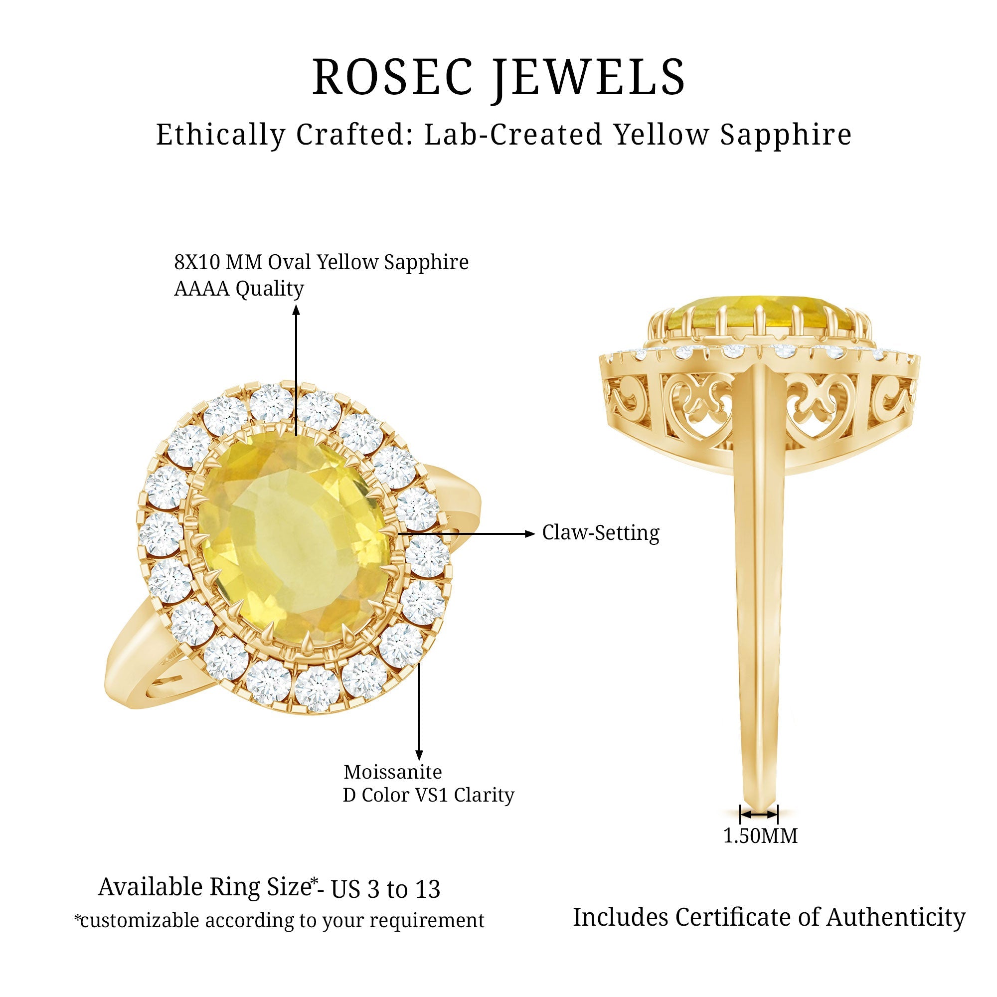 Lab Grown Yellow Sapphire and Moissanite Halo Engagement Ring