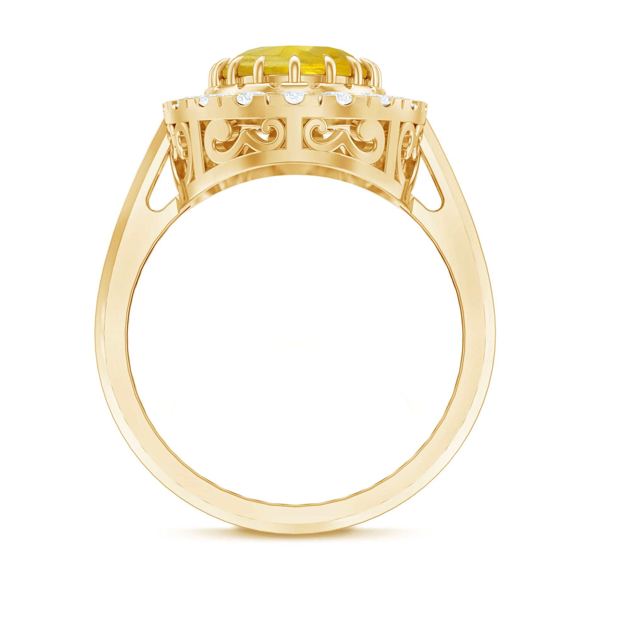 Lab Grown Yellow Sapphire and Moissanite Halo Engagement Ring