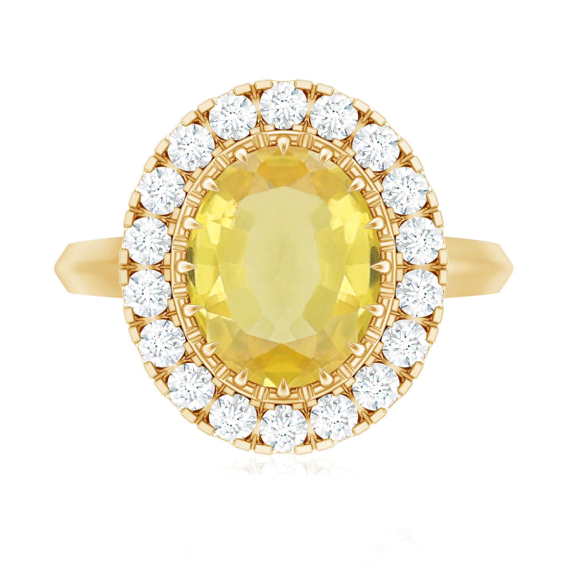 Lab Grown Yellow Sapphire and Moissanite Halo Engagement Ring