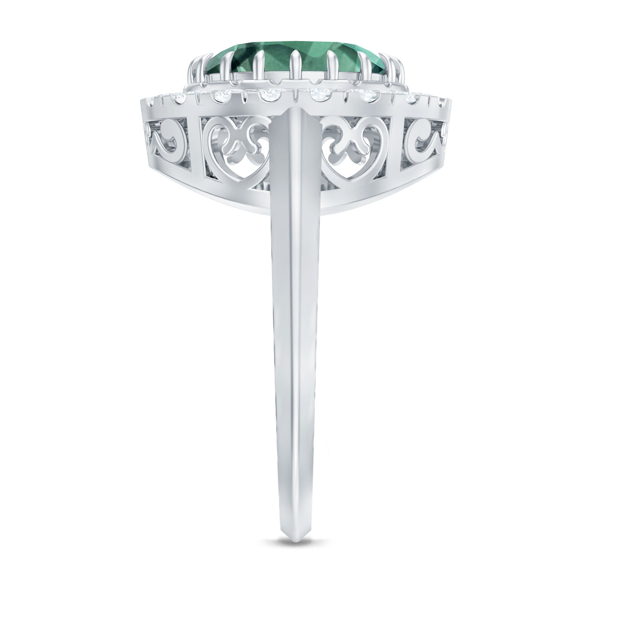 Oval Lab Grown Green Sapphire Engagement Ring with Moissanite Halo
