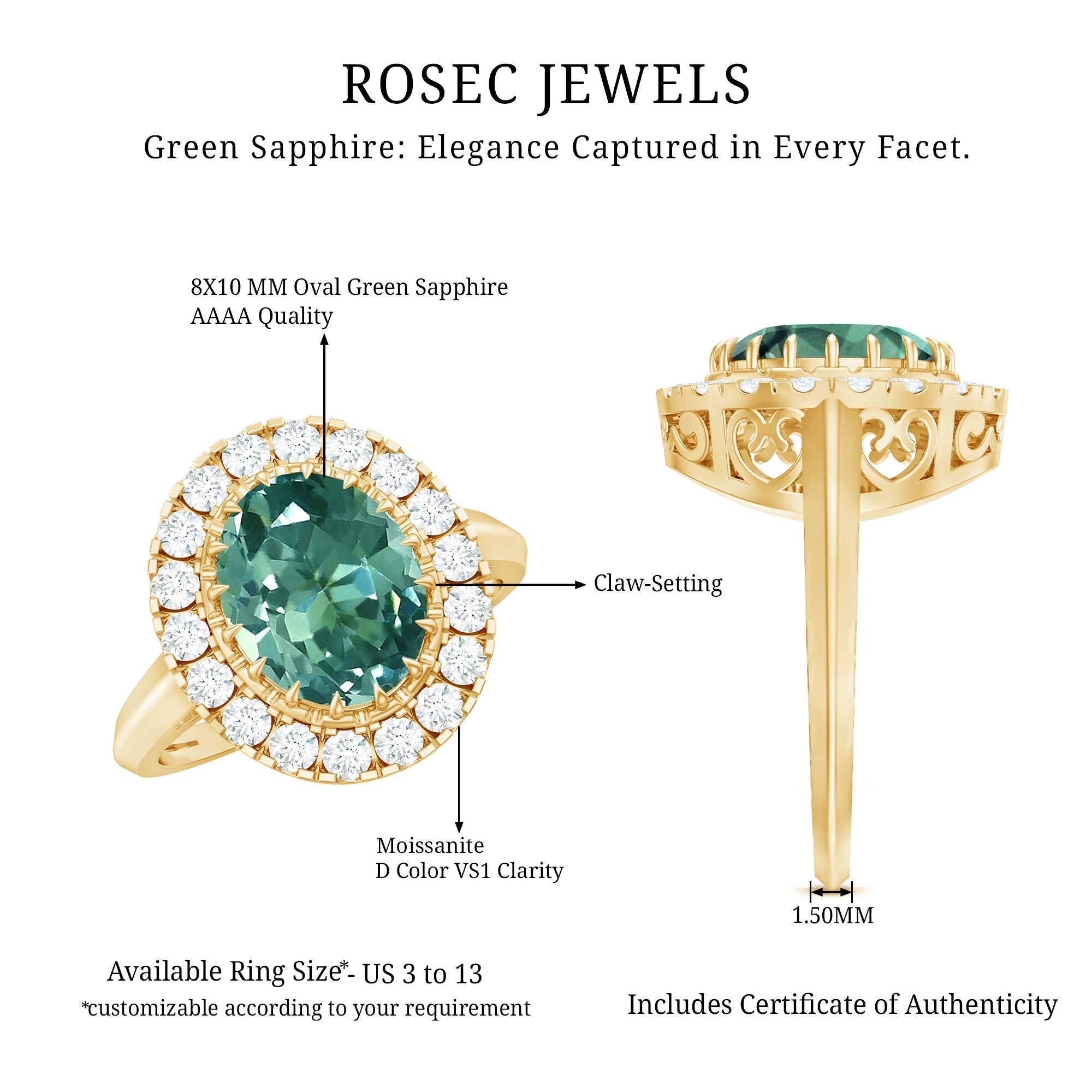 Oval Lab Grown Green Sapphire Engagement Ring with Moissanite Halo