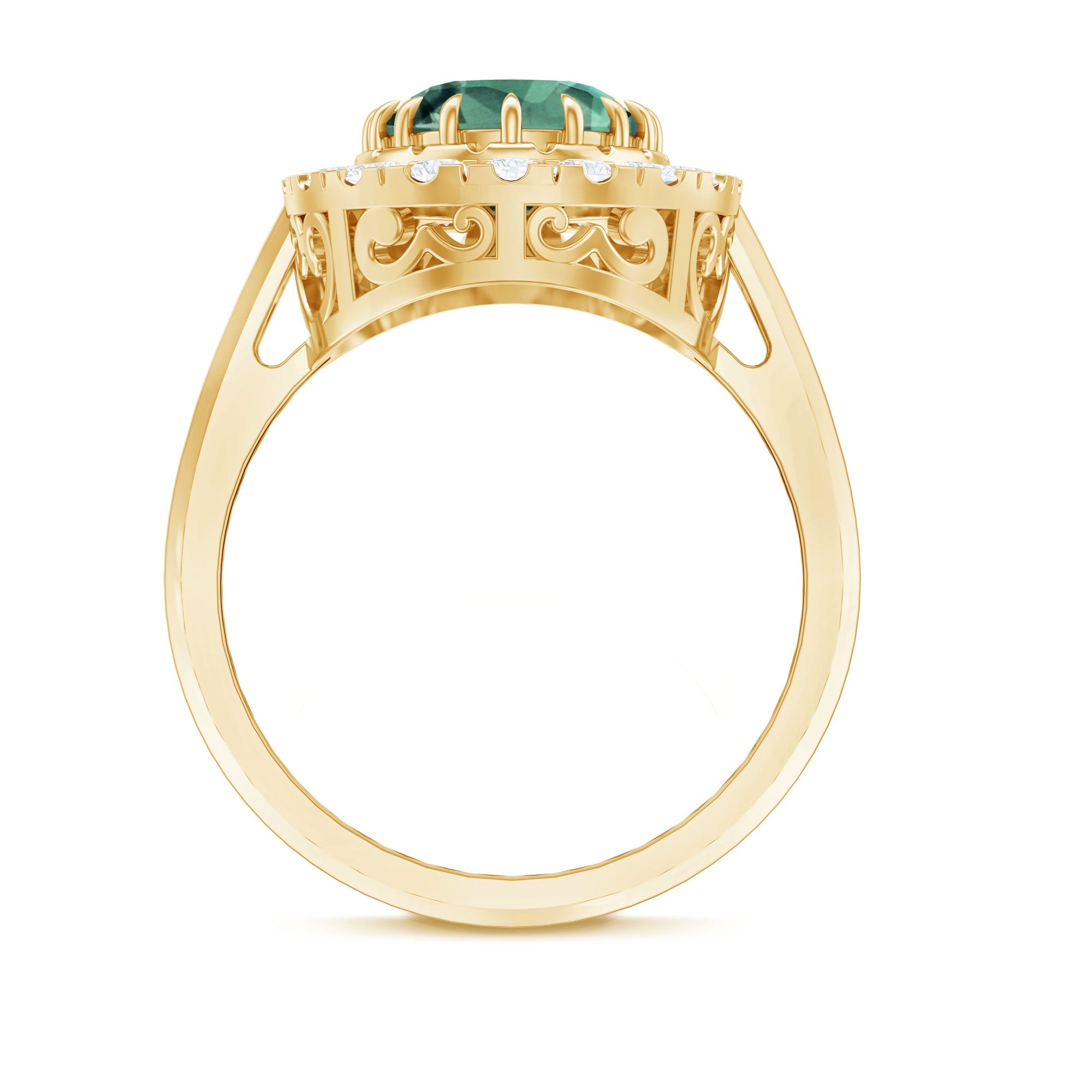 Oval Lab Grown Green Sapphire Engagement Ring with Moissanite Halo