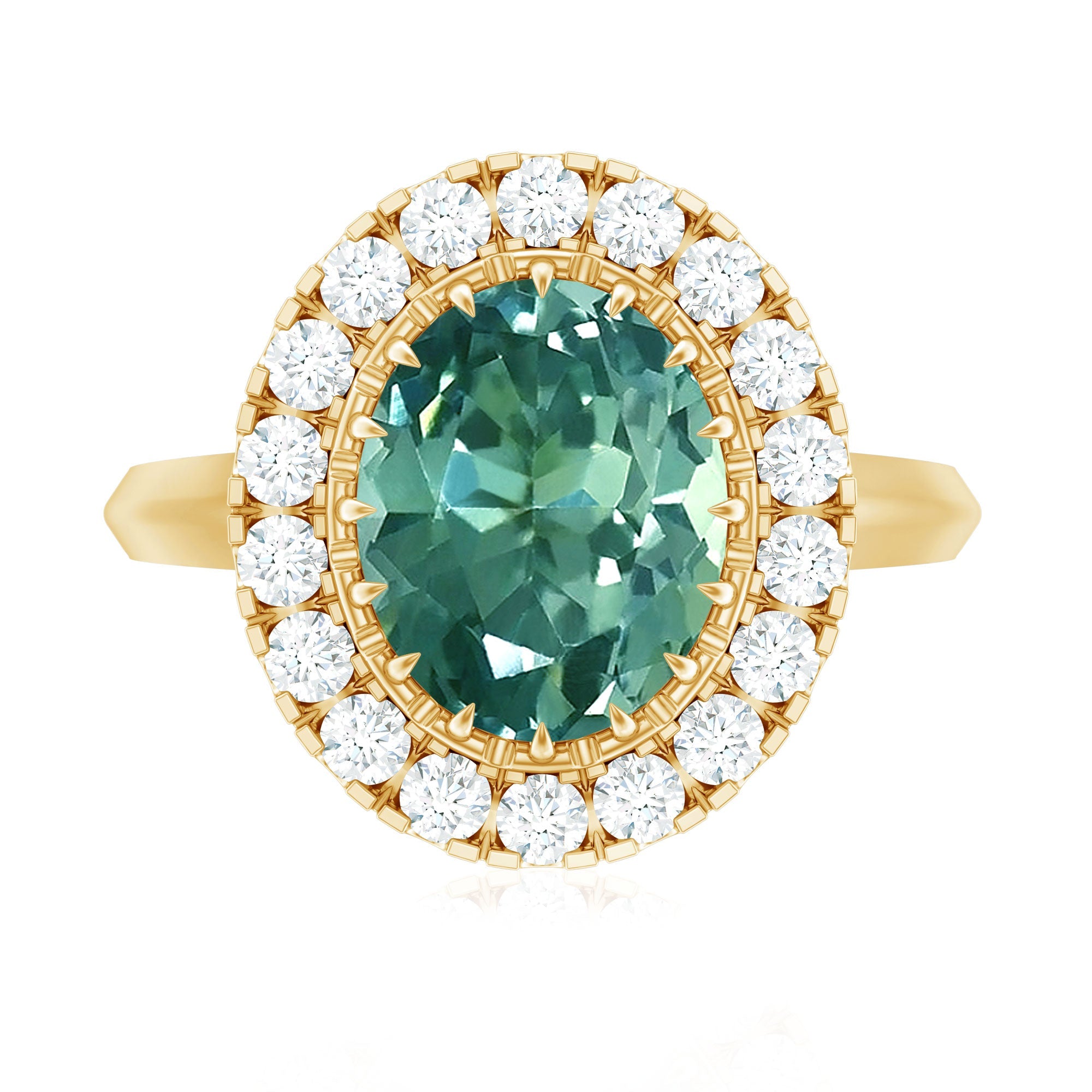 Oval Lab Grown Green Sapphire Engagement Ring with Moissanite Halo