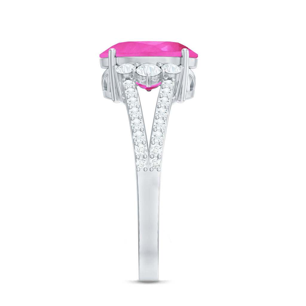 Certified Lab Created Pink Sapphire Oval Engagement Ring With Moissanite