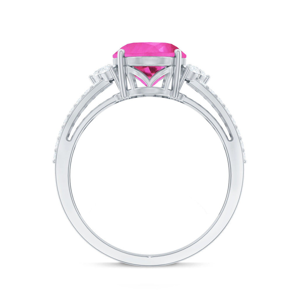 Certified Lab Created Pink Sapphire Oval Engagement Ring With Moissanite