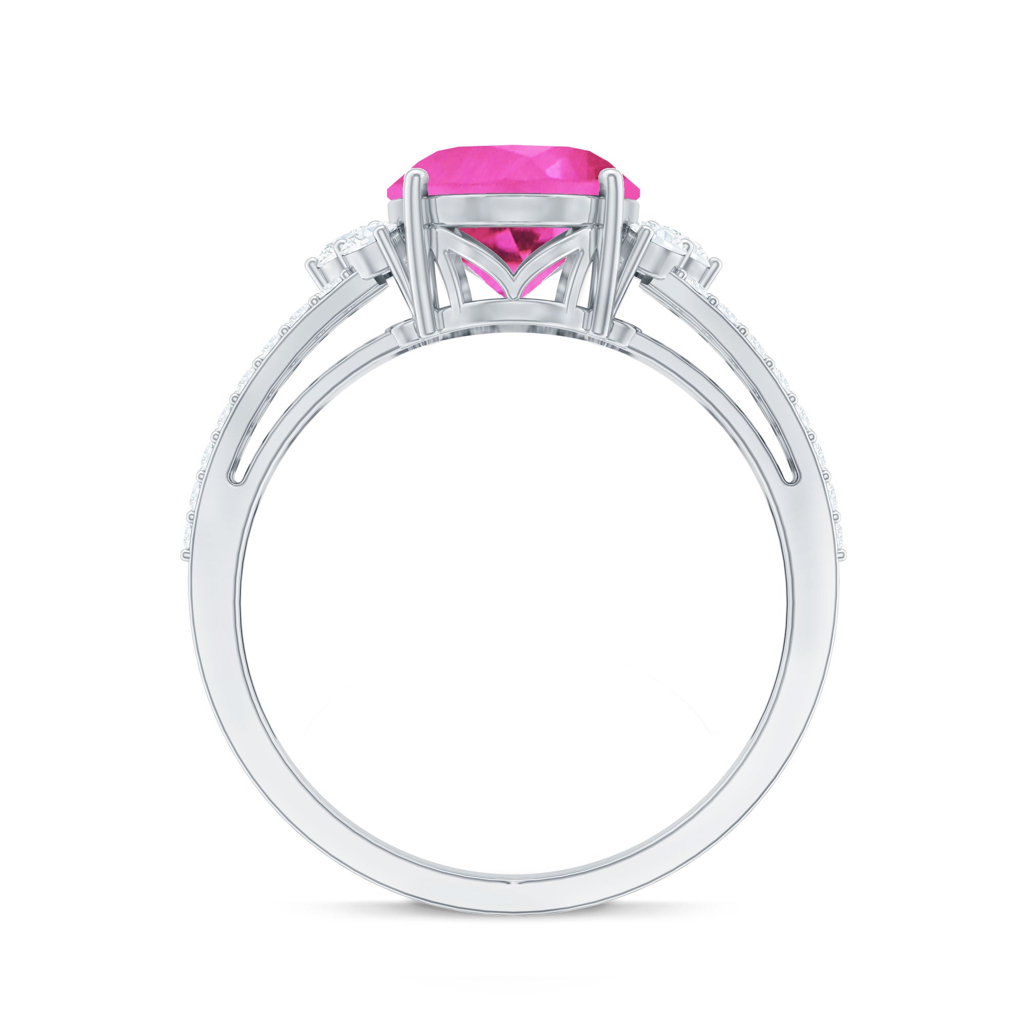 Certified Lab Created Pink Sapphire Oval Engagement Ring With Moissanite