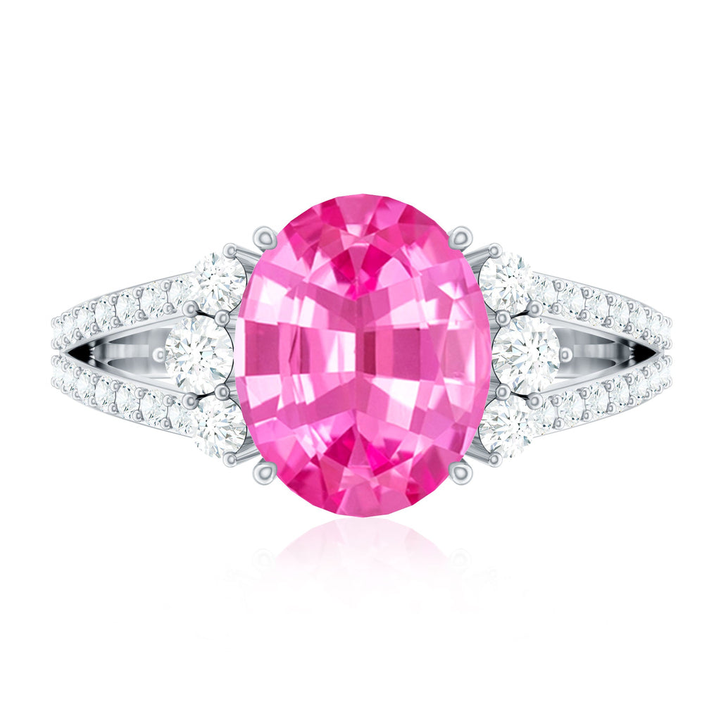 Certified Lab Created Pink Sapphire Oval Engagement Ring With Moissanite