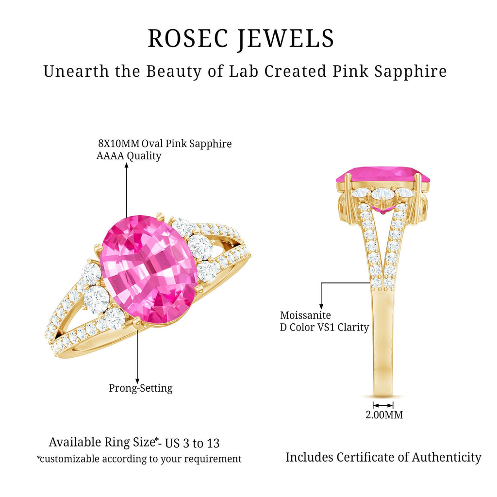 Certified Lab Created Pink Sapphire Oval Engagement Ring With Moissanite
