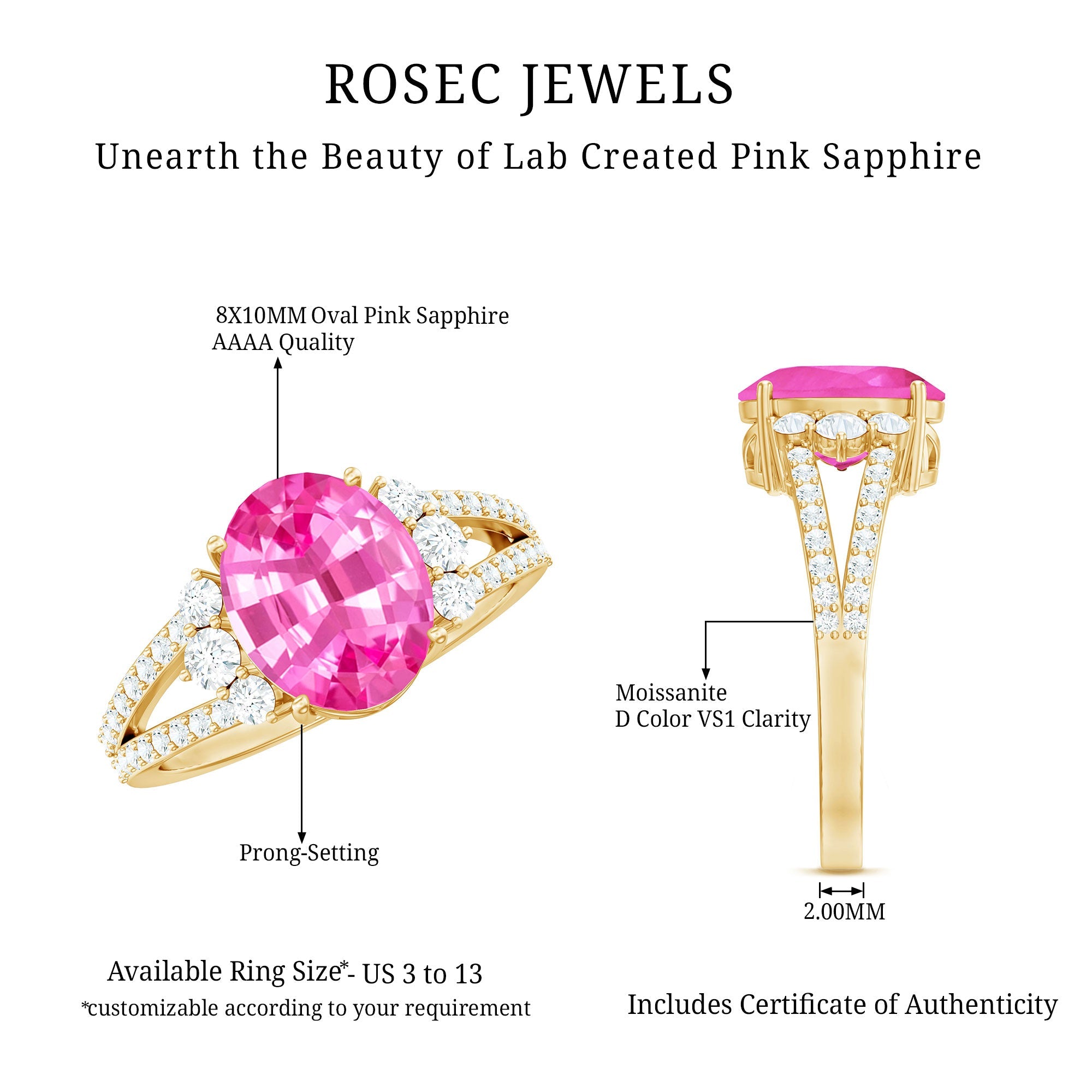 Certified Lab Created Pink Sapphire Oval Engagement Ring With Moissanite