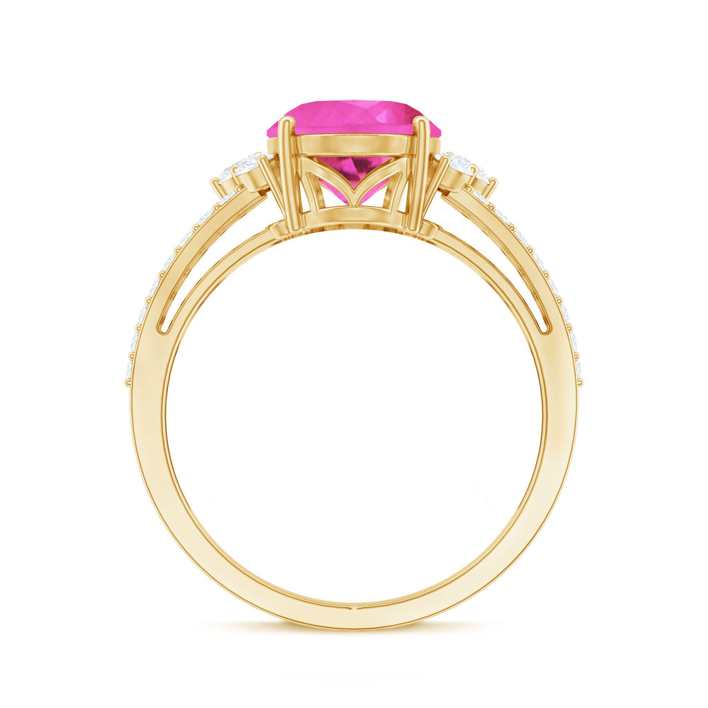 Certified Lab Created Pink Sapphire Oval Engagement Ring With Moissanite