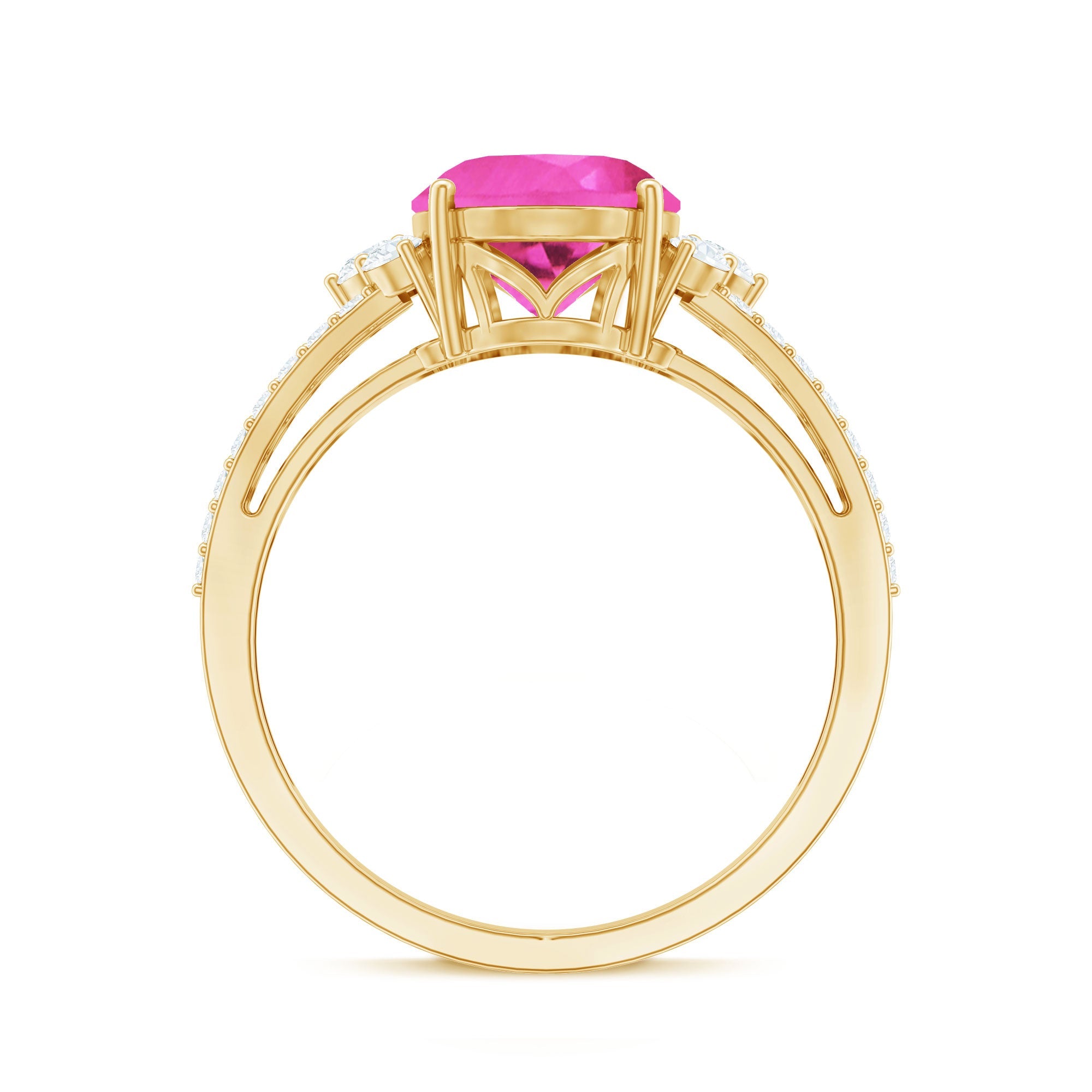 Certified Lab Created Pink Sapphire Oval Engagement Ring With Moissanite