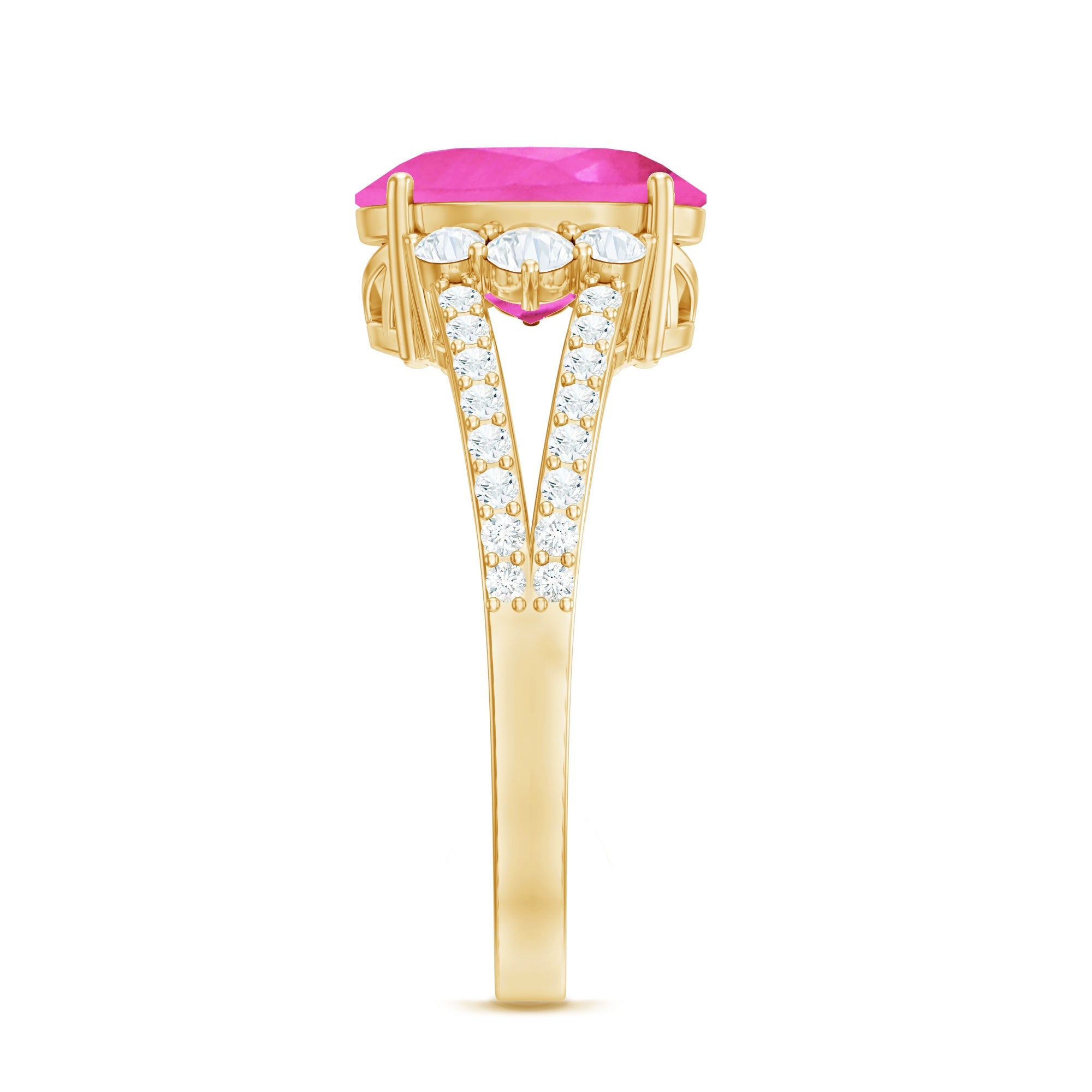 Certified Lab Created Pink Sapphire Oval Engagement Ring With Moissanite