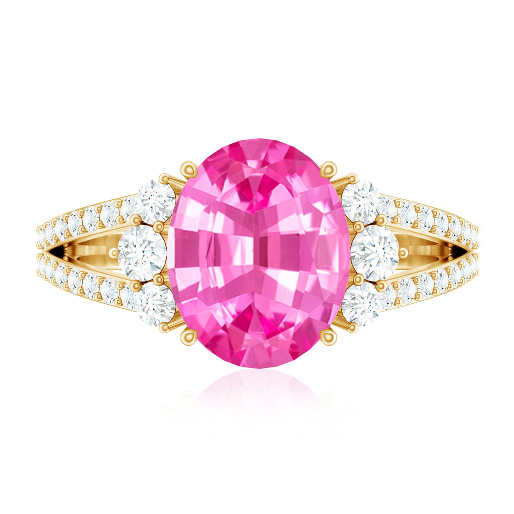 Certified Lab Created Pink Sapphire Oval Engagement Ring With Moissanite