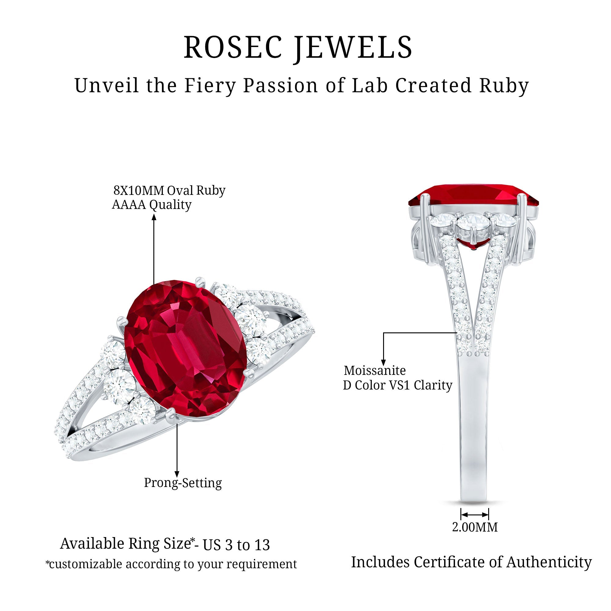 Certified Lab Grown Ruby Oval Engagement Ring With Moissanite