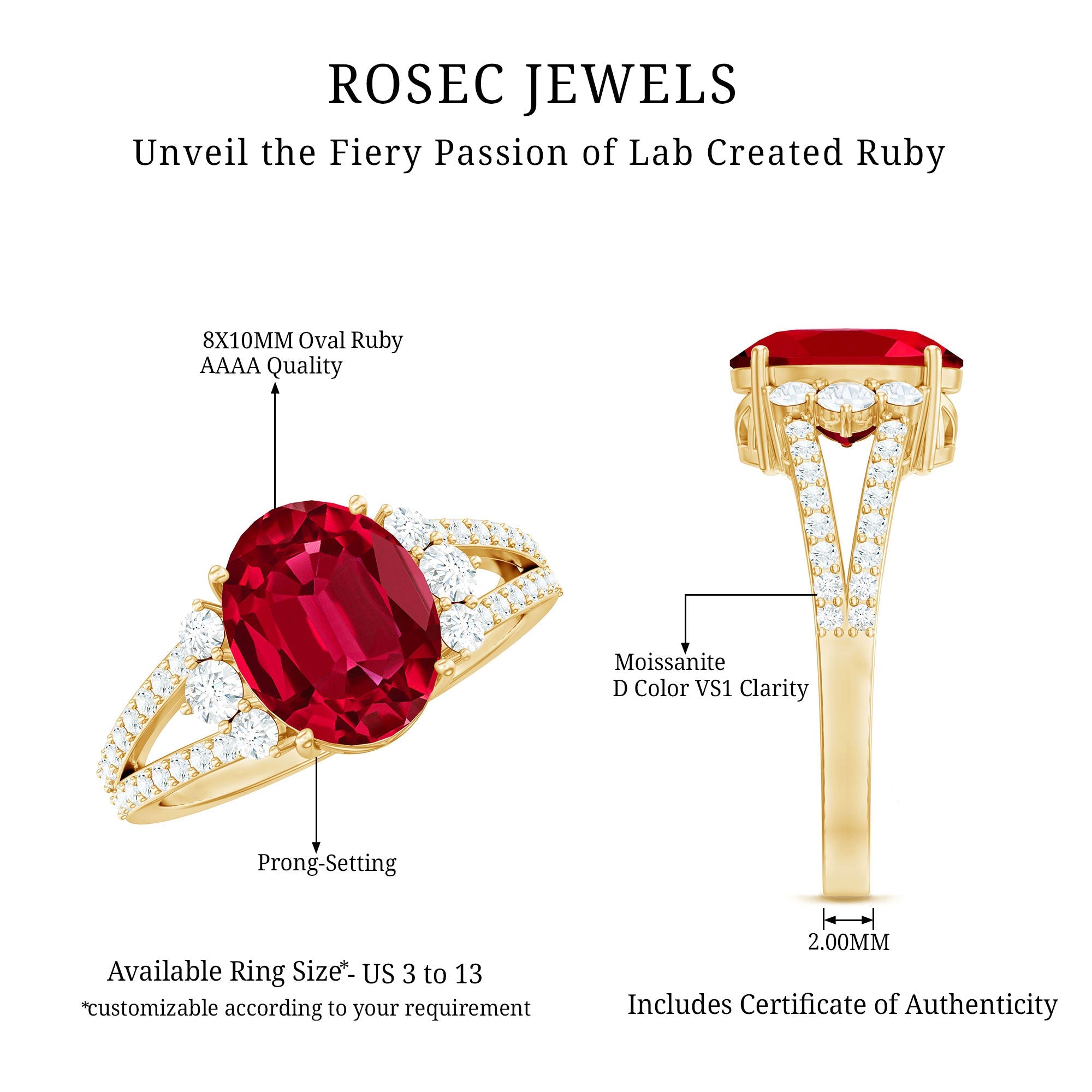 Certified Lab Grown Ruby Oval Engagement Ring With Moissanite