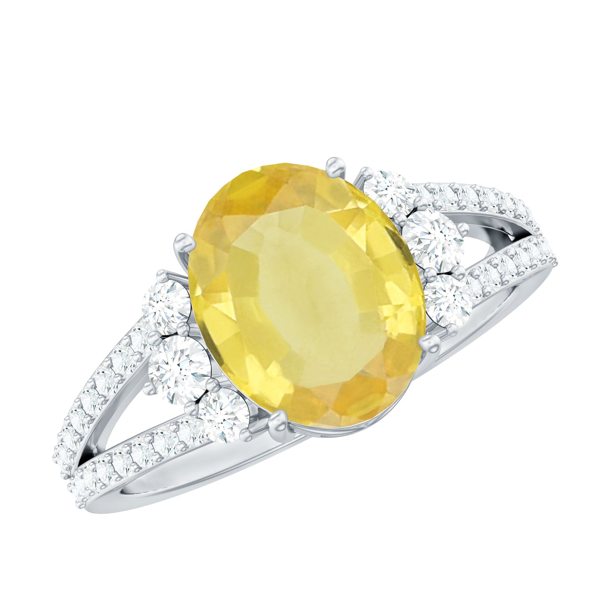 Lab Grown Yellow Sapphire Oval Engagement Ring With Moissanite