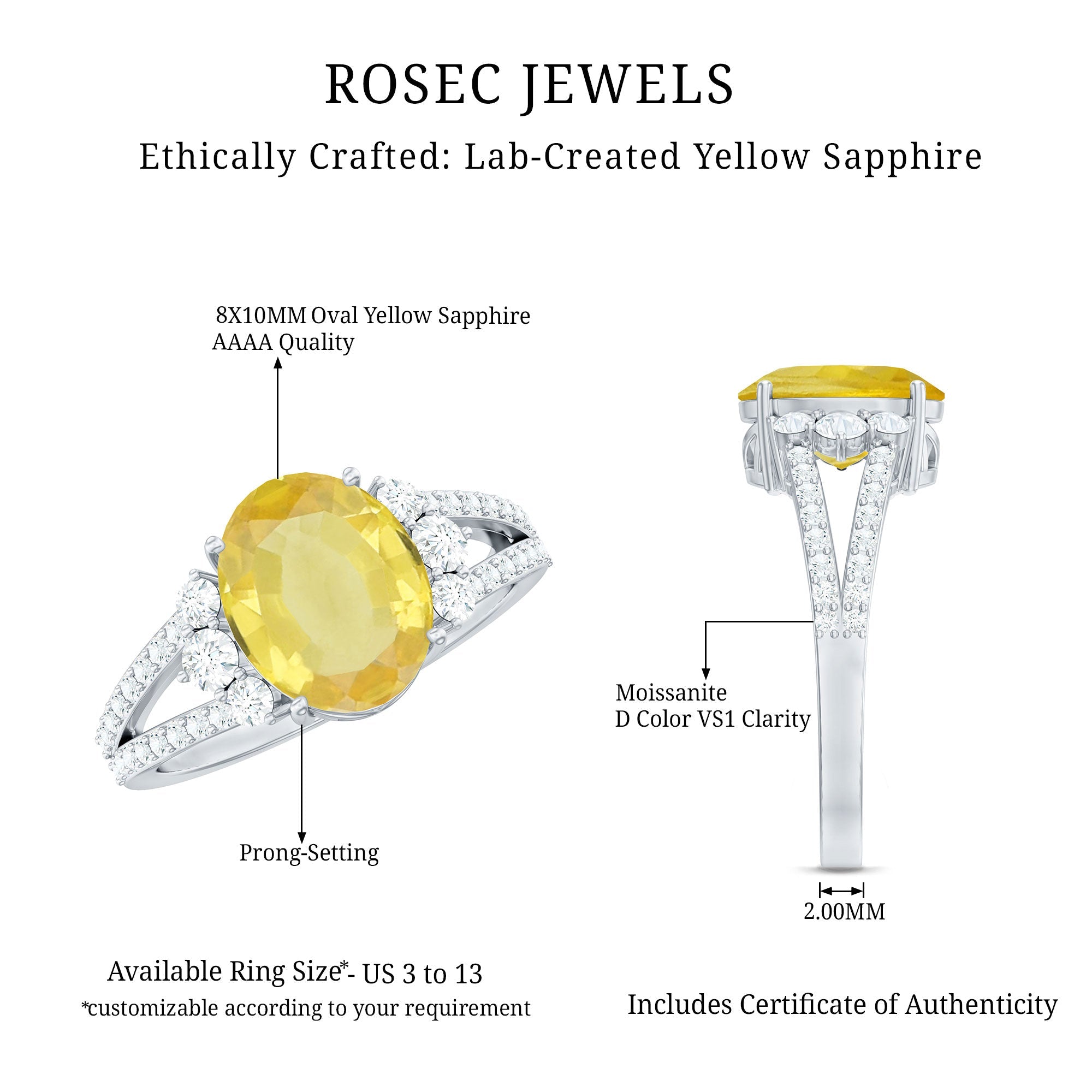 Lab Grown Yellow Sapphire Oval Engagement Ring With Moissanite