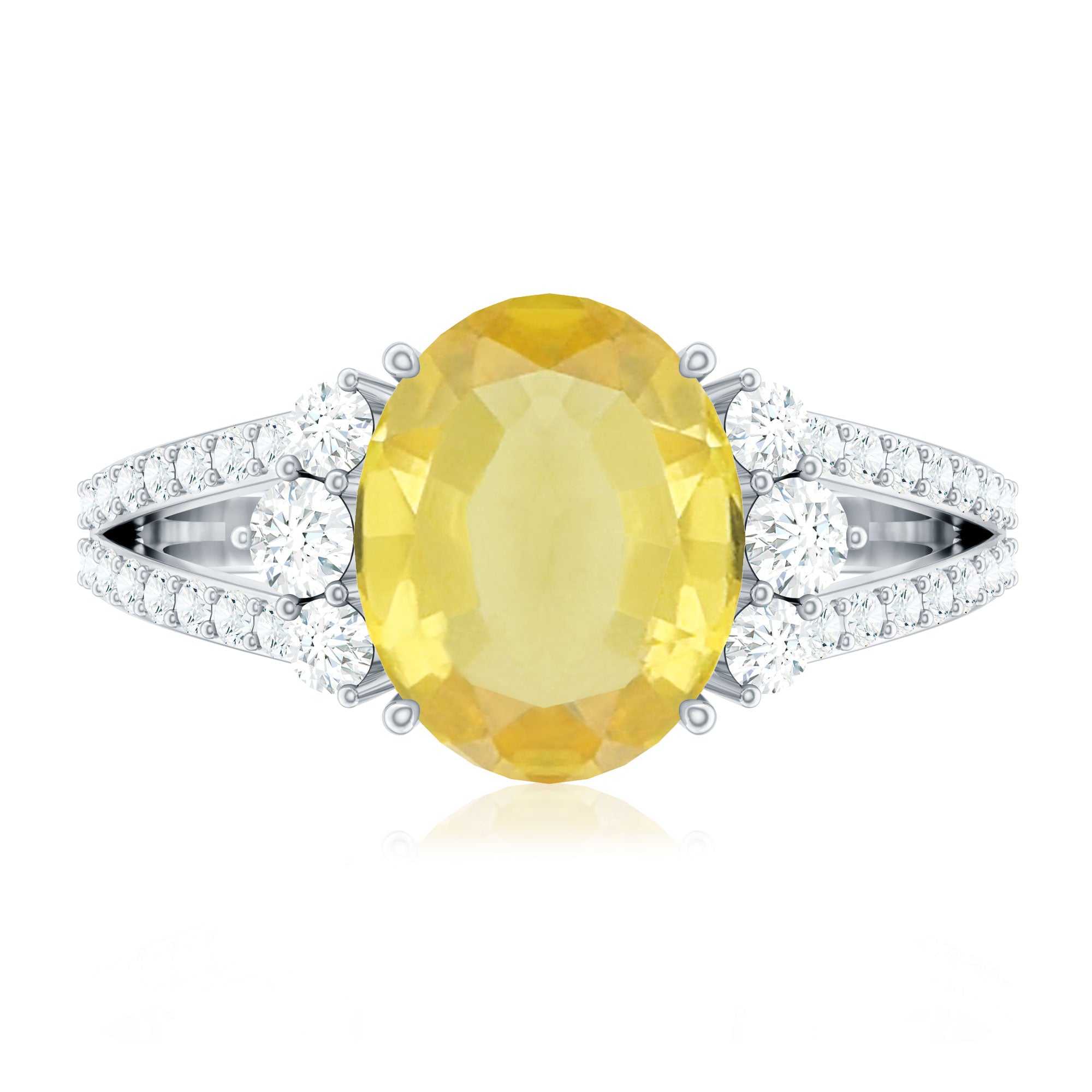 Lab Grown Yellow Sapphire Oval Engagement Ring With Moissanite