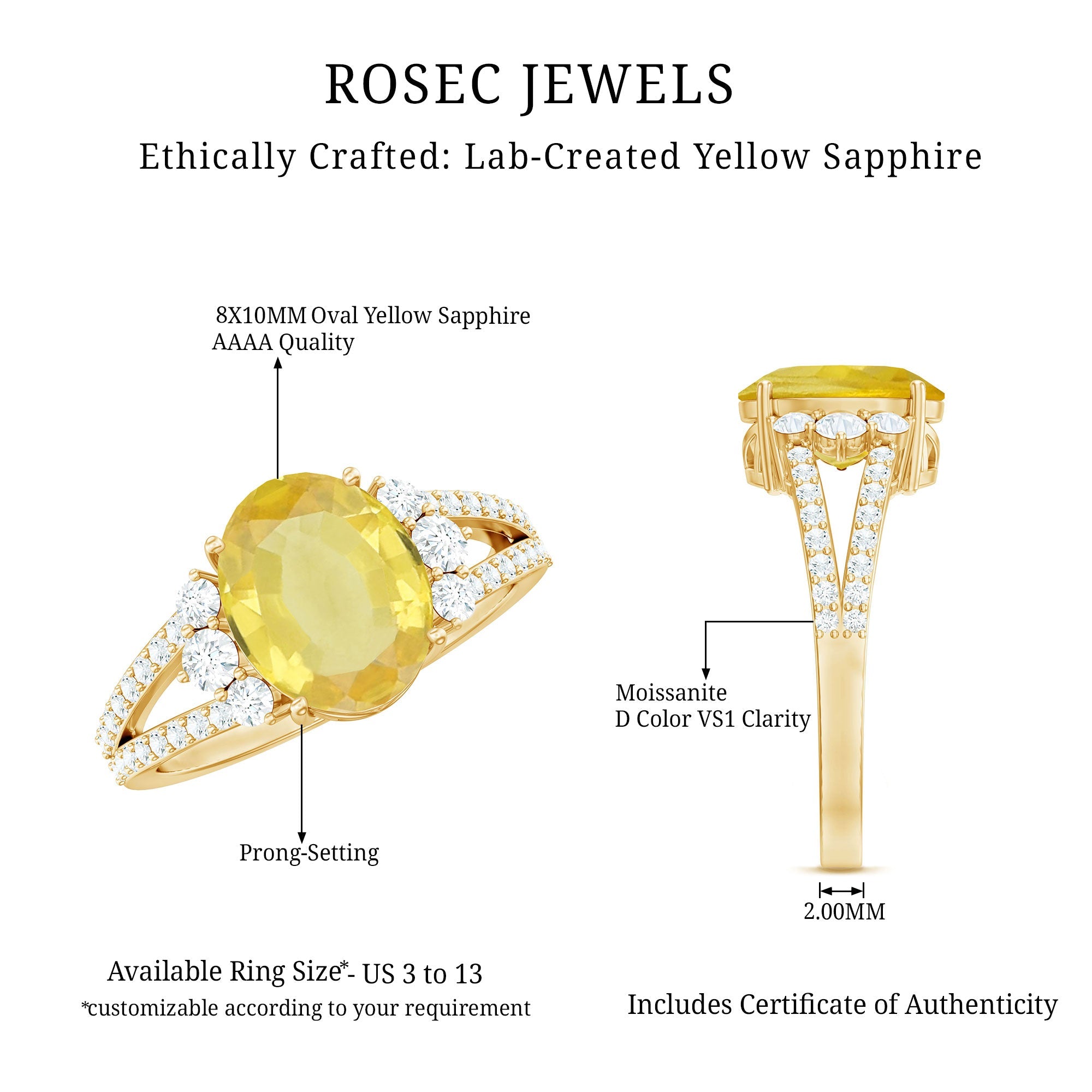 Lab Grown Yellow Sapphire Oval Engagement Ring With Moissanite