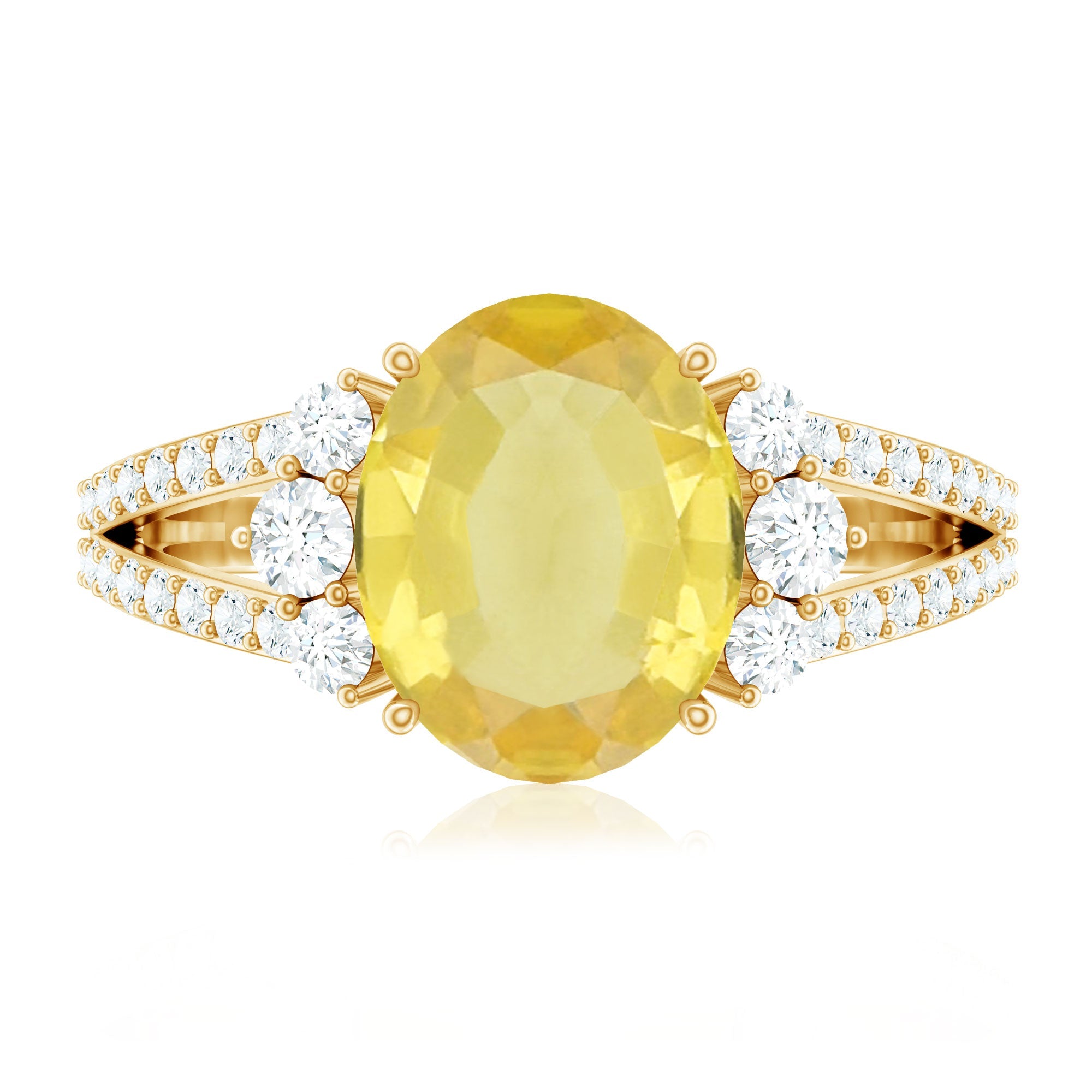 Lab Grown Yellow Sapphire Oval Engagement Ring With Moissanite
