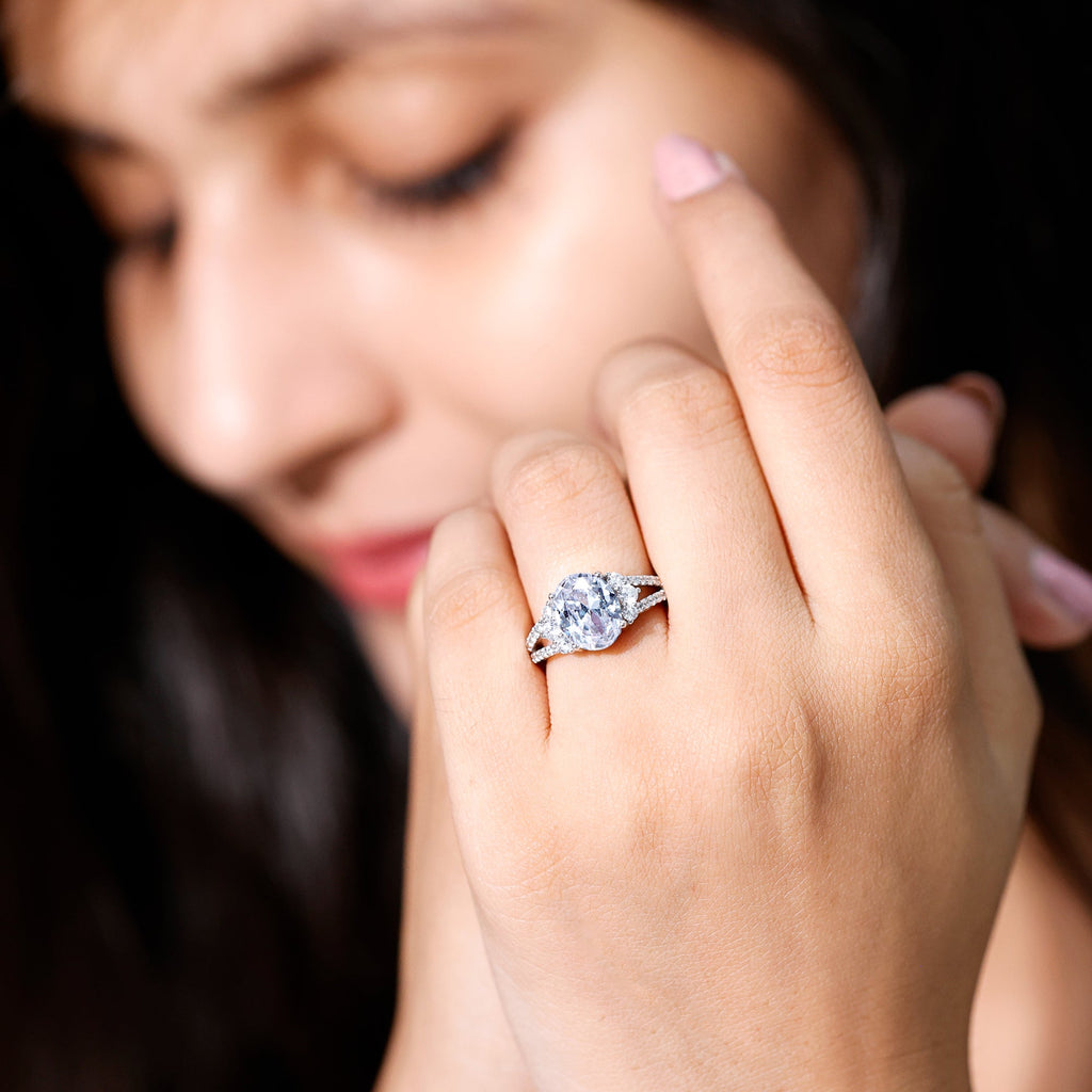 Solitaire Cubic Zirconia Oval Engagement Ring with Side Stones