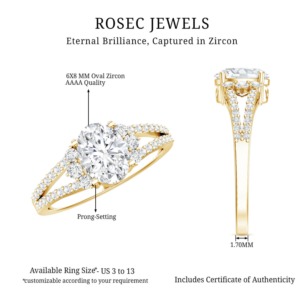 Solitaire Cubic Zirconia Oval Engagement Ring with Side Stones