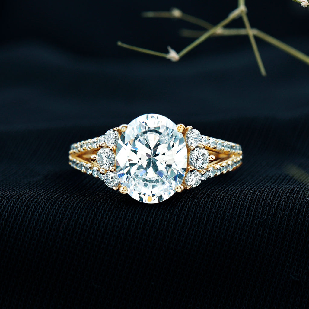Solitaire Cubic Zirconia Oval Engagement Ring with Side Stones