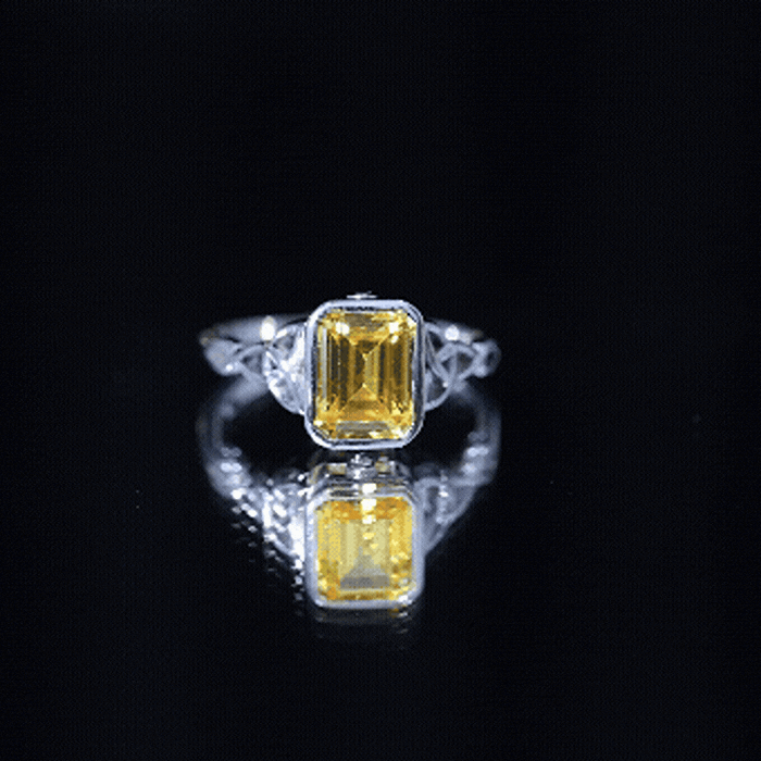 Lab Created Yellow Sapphire Engagement Ring with Diamond