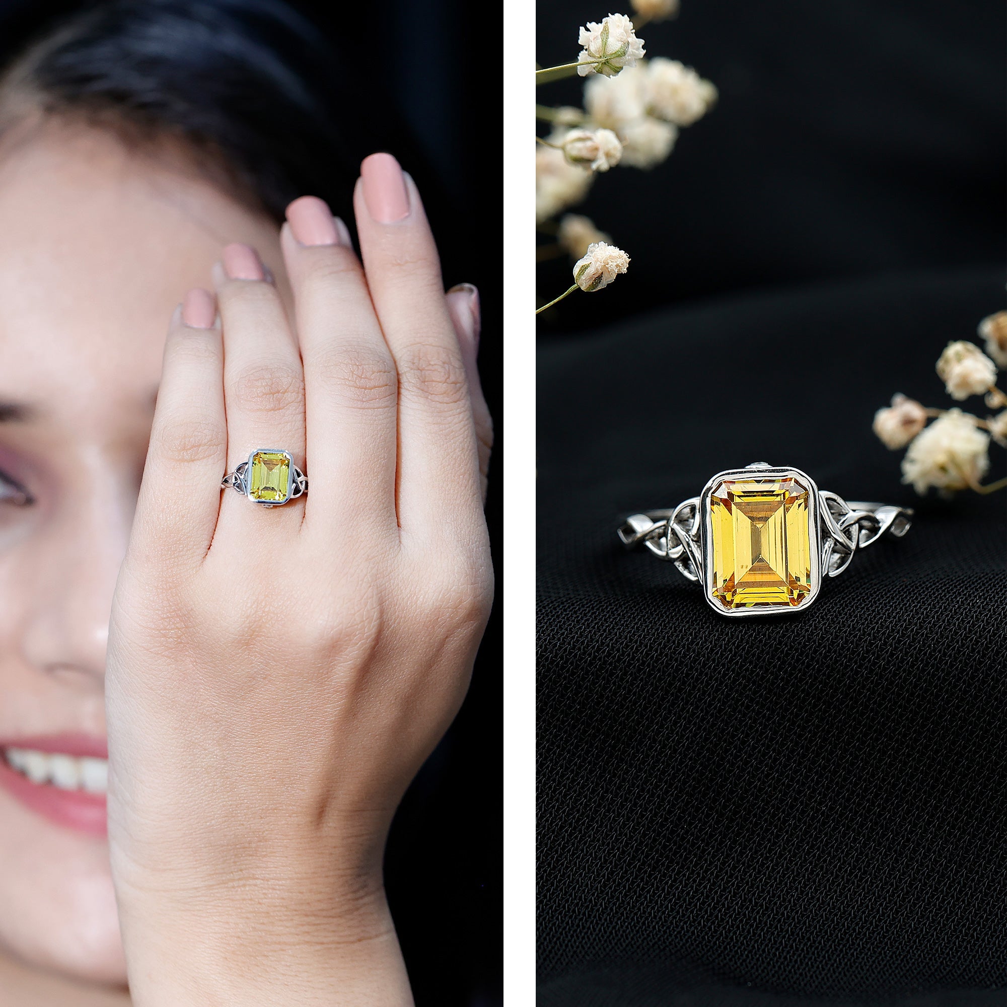 Lab Created Yellow Sapphire Engagement Ring with Diamond