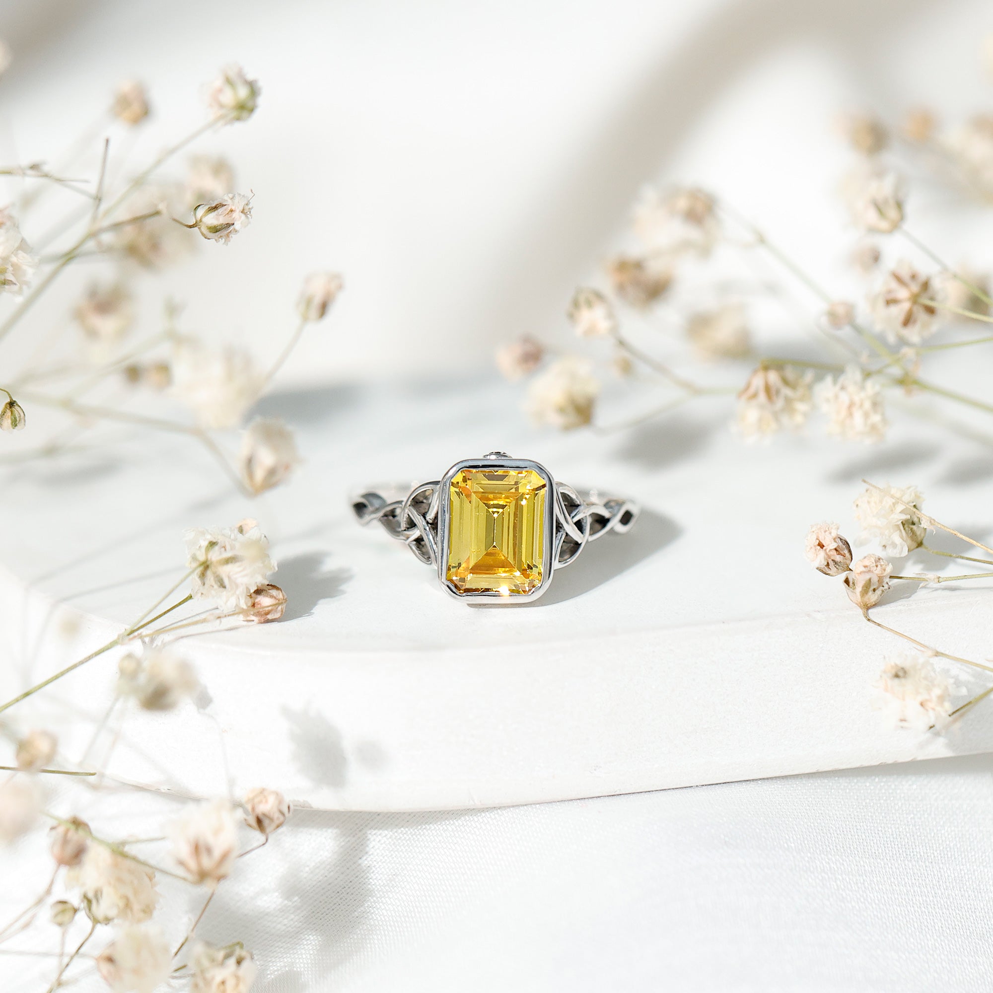 Lab Created Yellow Sapphire Engagement Ring with Diamond