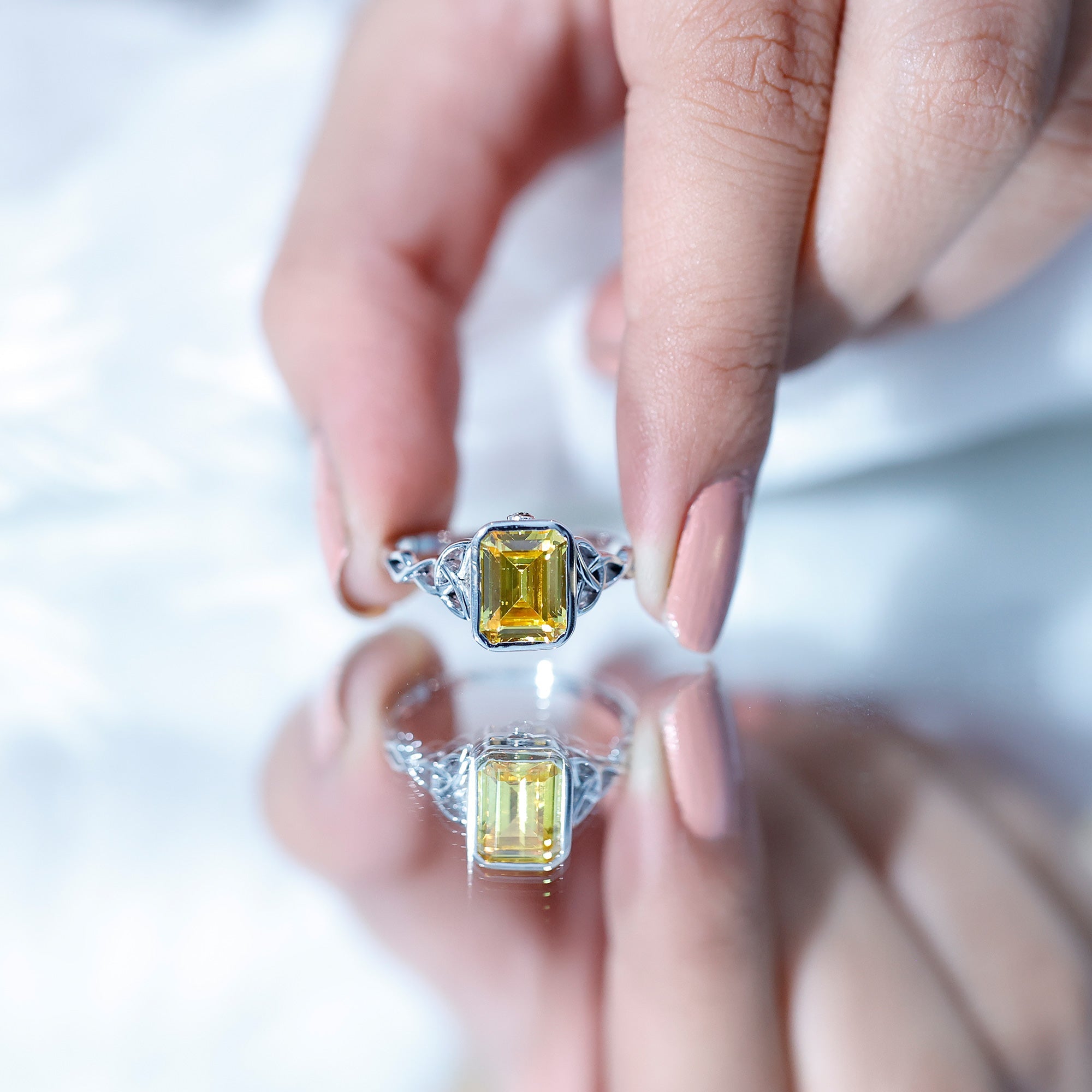 Lab Created Yellow Sapphire Engagement Ring with Diamond