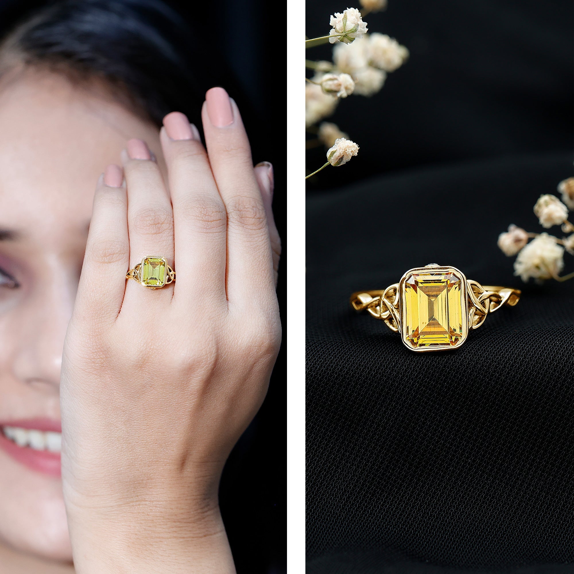 Lab Created Yellow Sapphire Engagement Ring with Diamond