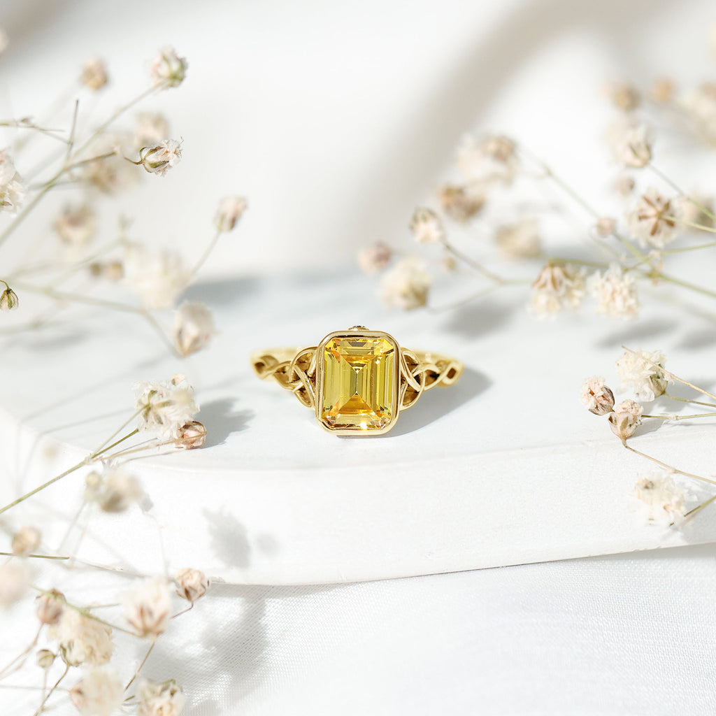 Lab Created Yellow Sapphire Engagement Ring with Diamond