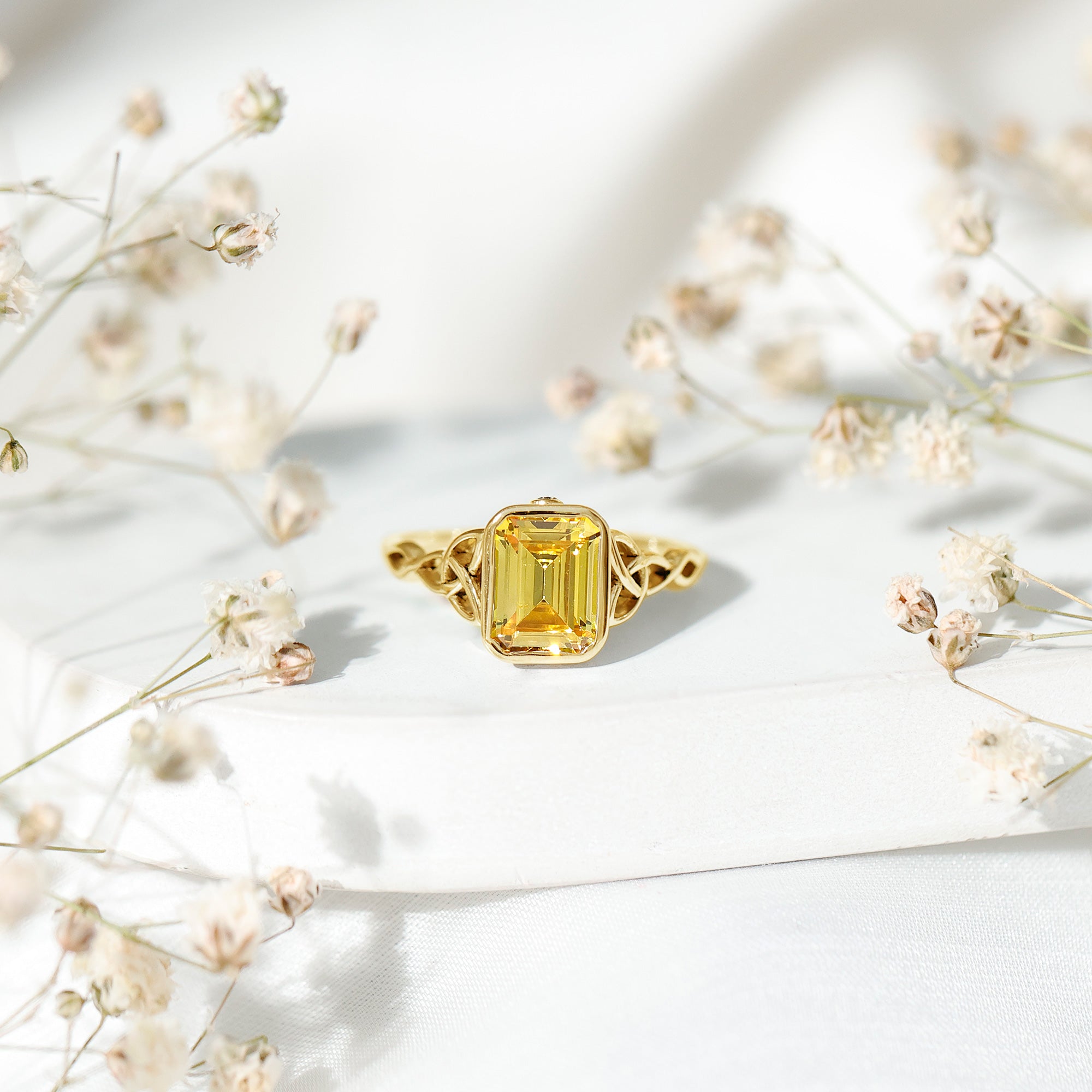 Lab Created Yellow Sapphire Engagement Ring with Diamond