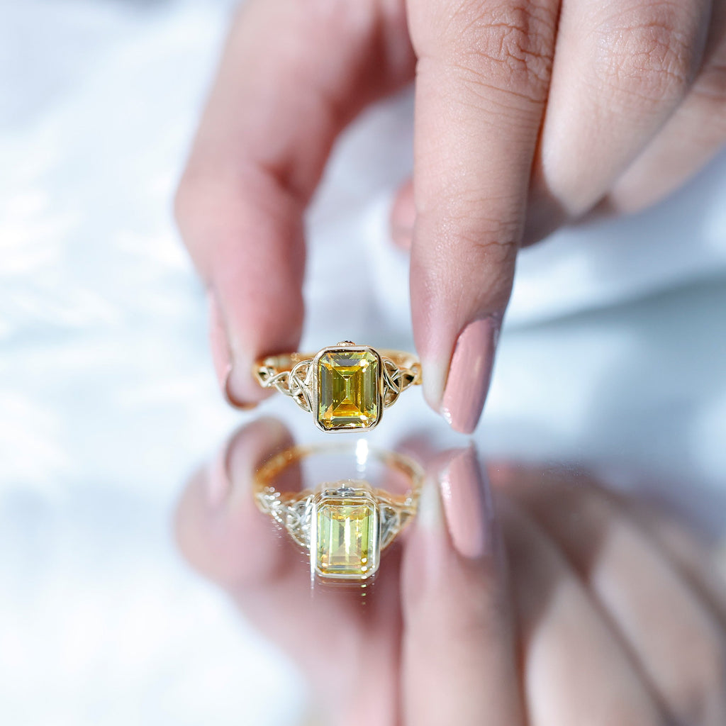Lab Created Yellow Sapphire Engagement Ring with Diamond