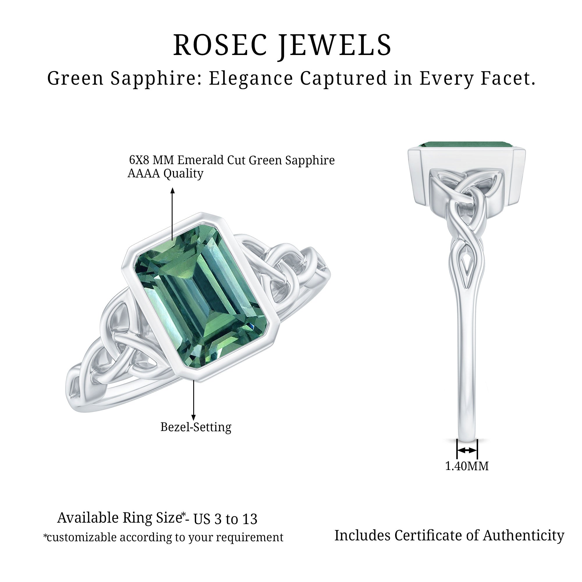 Created Green Sapphire Solitaire Celtic Engagement Ring