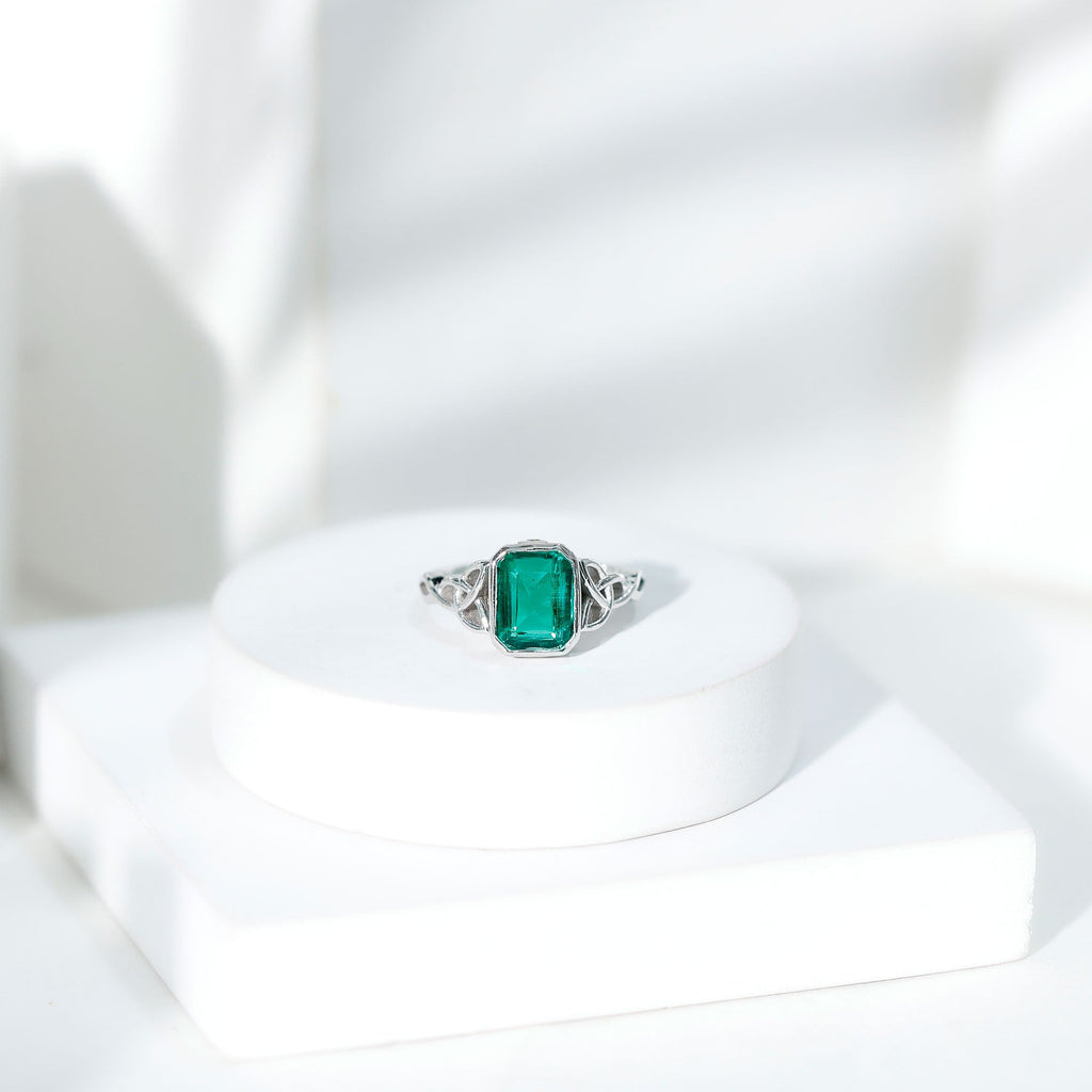 Created Green Sapphire Solitaire Celtic Engagement Ring
