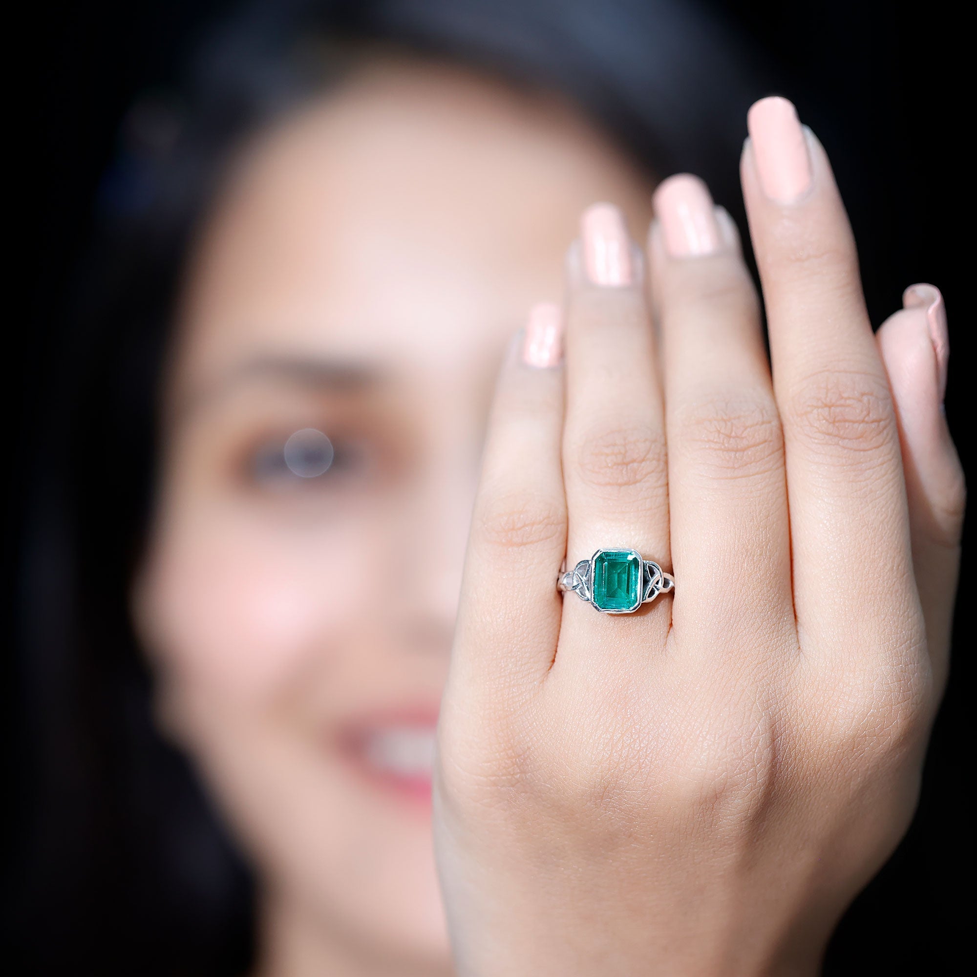 Created Green Sapphire Solitaire Celtic Engagement Ring