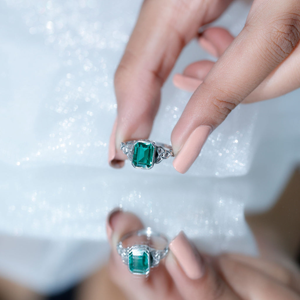 Created Green Sapphire Solitaire Celtic Engagement Ring