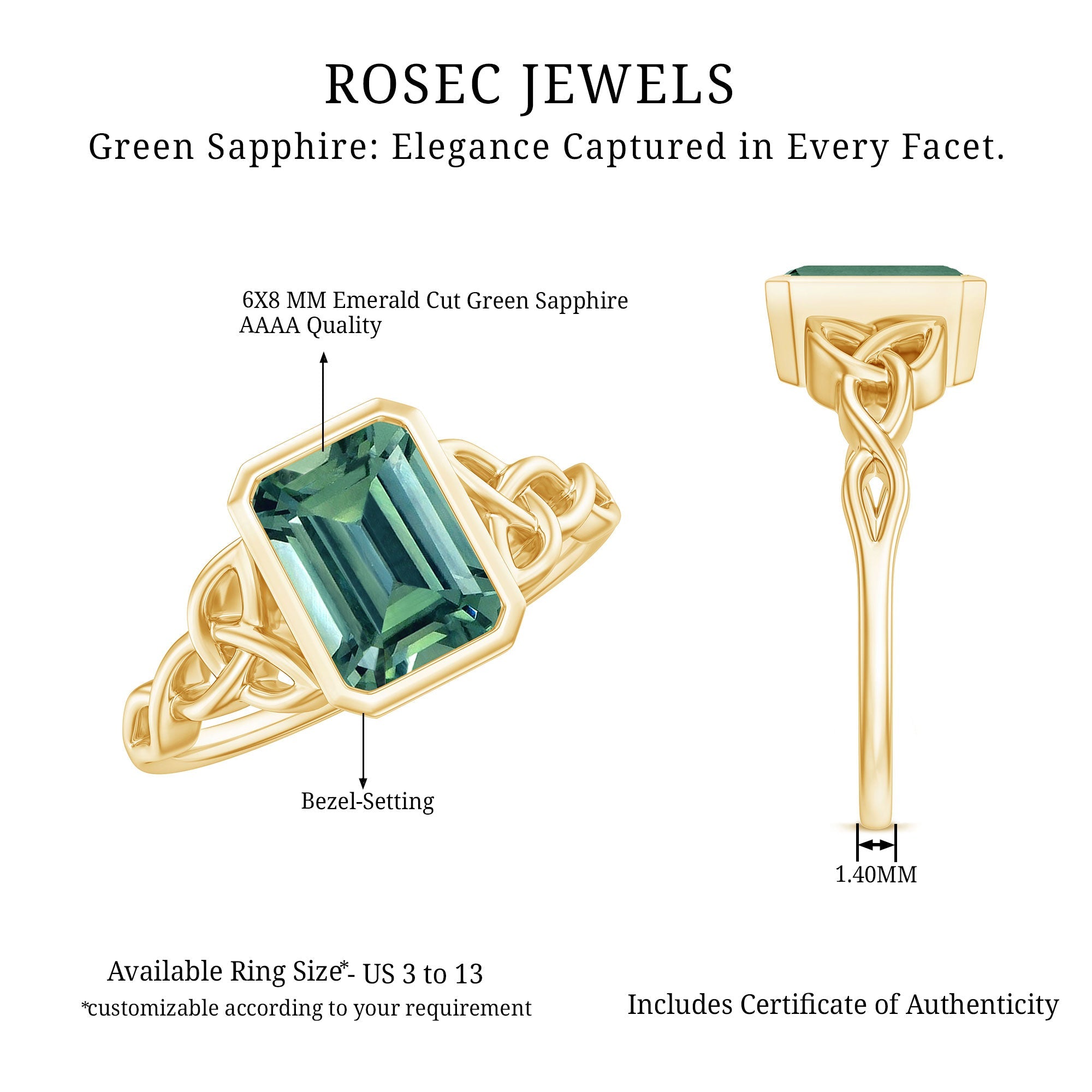 Created Green Sapphire Solitaire Celtic Engagement Ring