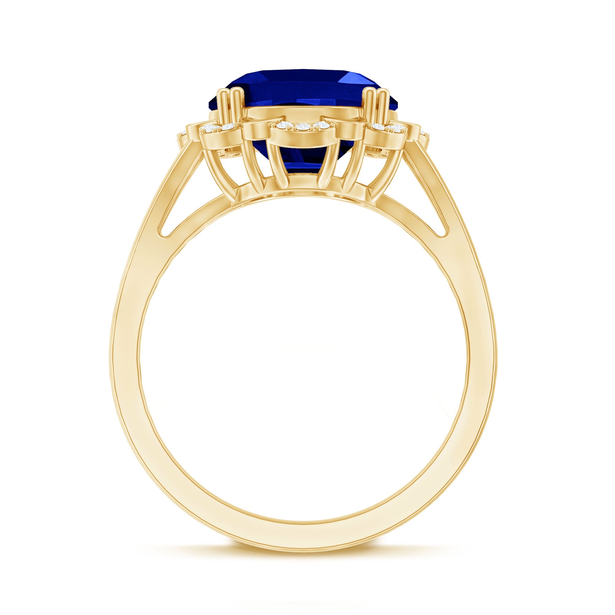 Certified 6 Carat Oval Lab Grown Blue Sapphire Retro Engagement Ring with Diamond